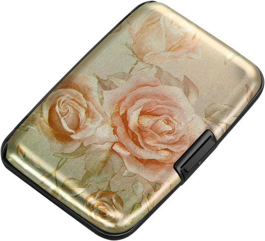 ELFISH Mini RFID Aluminum Wallet Credit Cards Holder Business Card Case Metal ID Case for Men Women(Champagne rose)