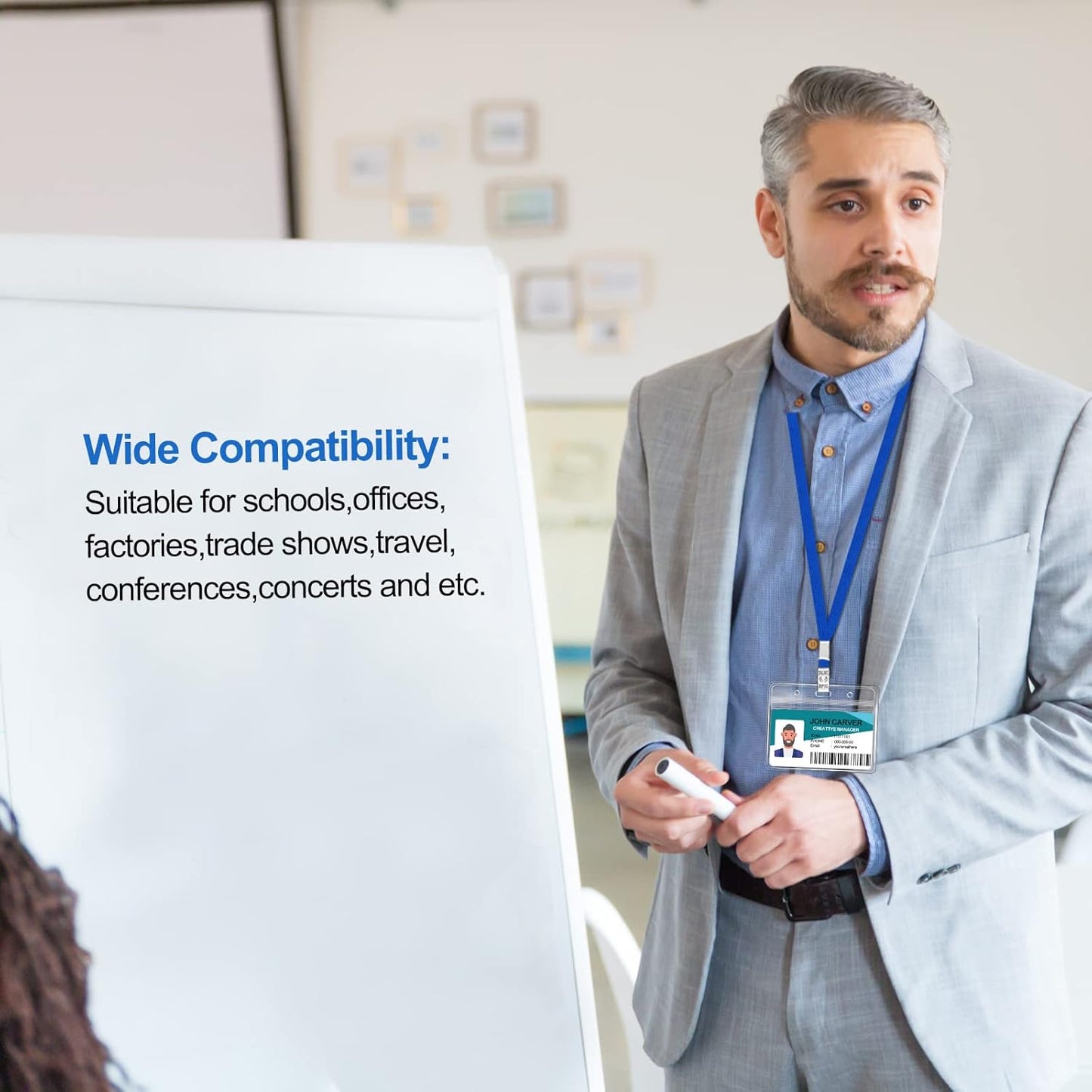 100 Pcs Clear Horizontal Badge Id Card and 100 Pcs Lanyard, Reusable Lanyards for Id Badge Holder Name Tag Badge Holder with Lanyards for Adults Kids Business School Conferences (Blue)