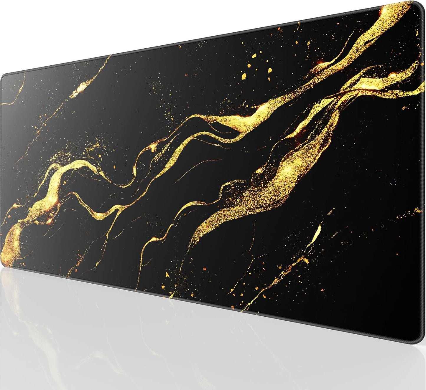 KTRIO Large Gaming Mouse Pad with Stitched Edges, Extended Mousepad with Superior Micro-Weave Cloth, Non-Slip Base, Water Resist Keyboard Pad for Gamer, Office & Home, 31.5x15.7in, Black Gold