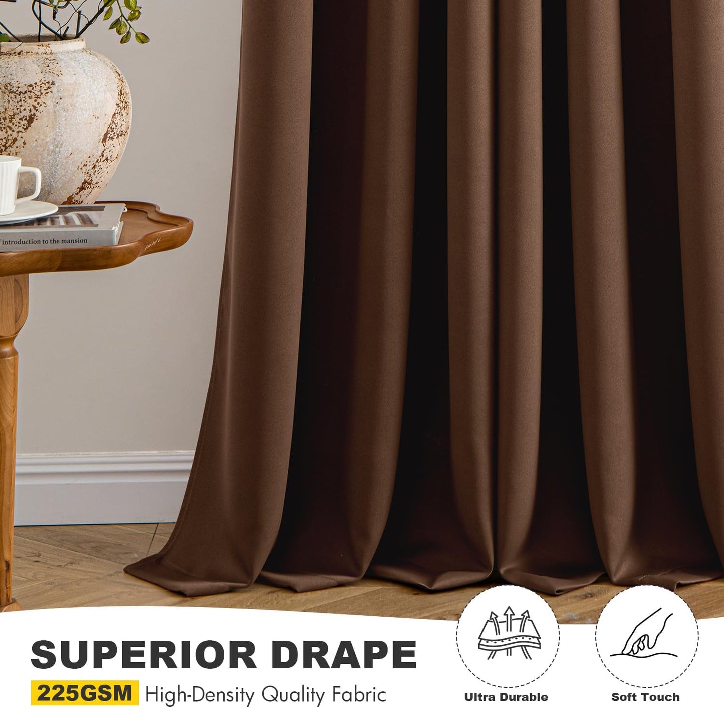 MIULEE Blackout Curtains for Bedroom Living Room 90 Inches Long 2 Panels, Thermal Insulated Room Darkening Drapes Solid Grommet Noise Reduction Light Blocking Window Treatments 40x90 Inch Mocha Brown