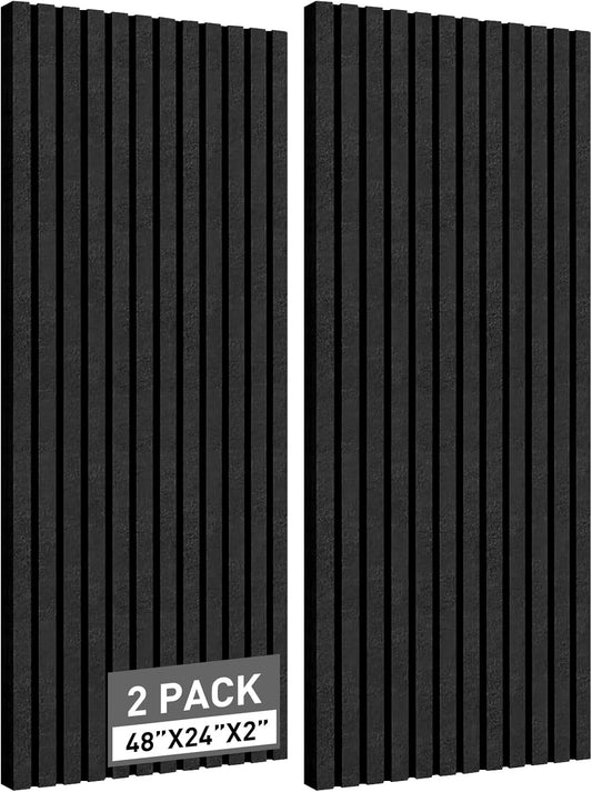 Acoustic Foam Panels, 48 x 24 x 2 inches, 2 Pack Soundproof Foam Wall Panels High Density Noise Canceling Studio Foam for Echo Absorption Home Office (Black 2 Pack, 48" x 24" x 2")