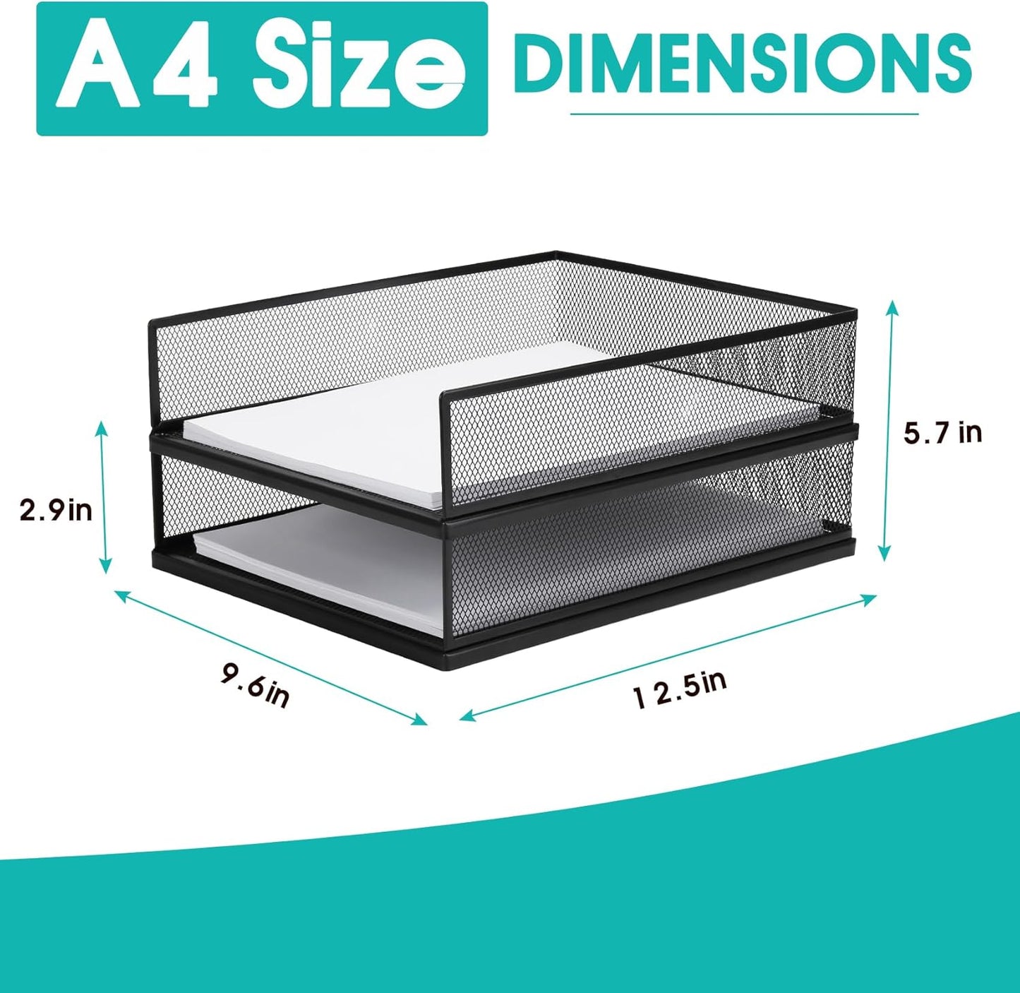 Wire Mesh Letter Trays Paper Tray Desk File Organizer, 2 Pack Stackable Metal Front-Load Documents Tray for Office Supplies File (Lengthways)