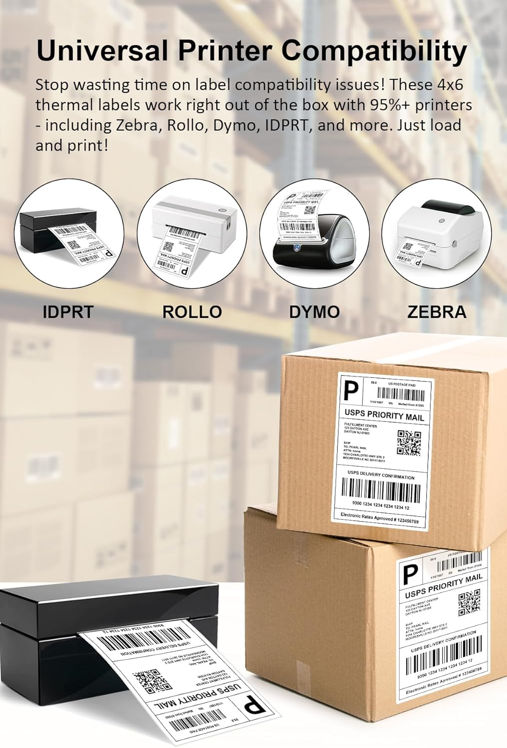 Bulk 4x6 Thermal Labels - 4000 Adhesive Labels | Smudge-Resistant & BPA-Free | Thermal Printer Compatible