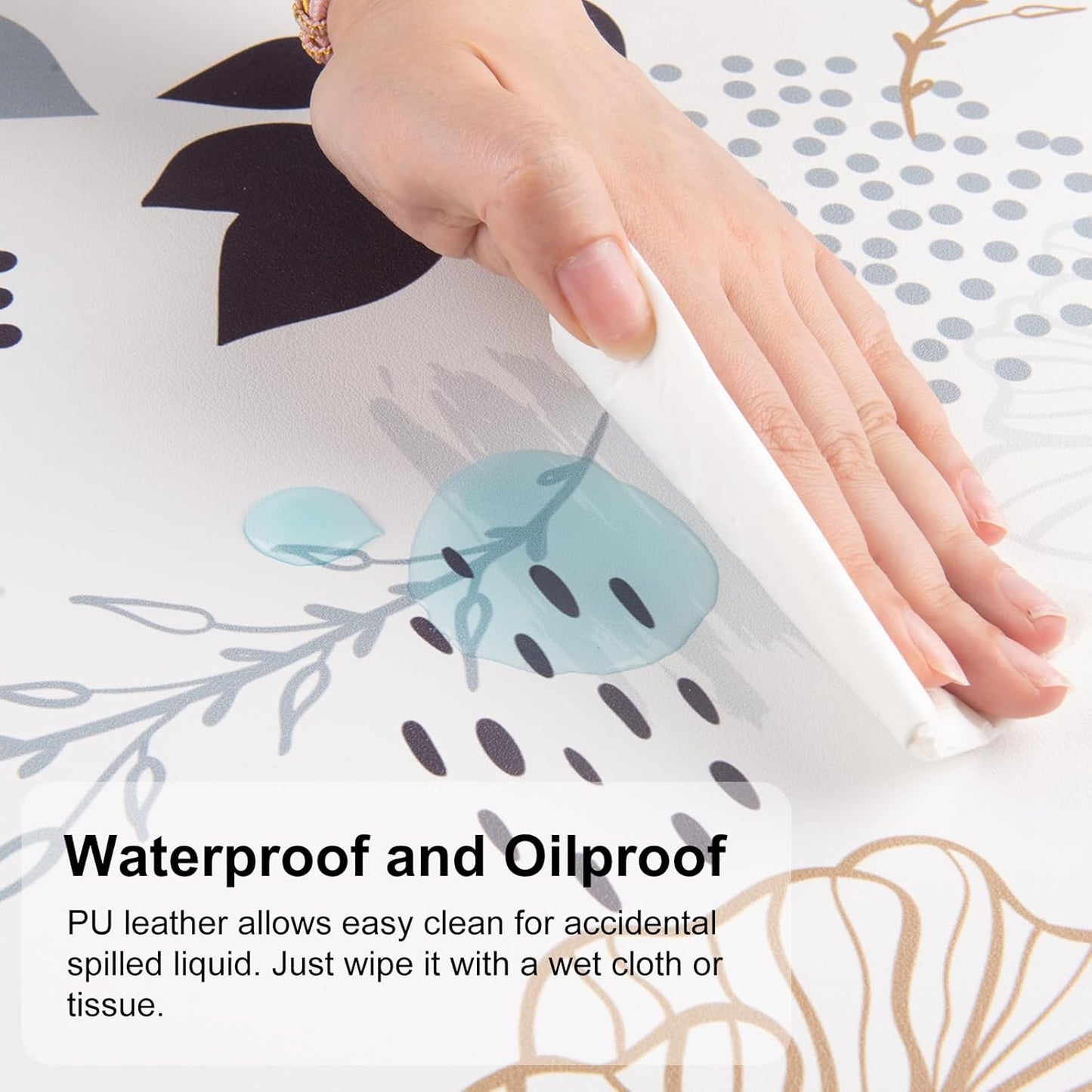 QIYI Large Mouse Pad, Extended Desk Mat for Desktop, PU Leather Waterproof Gaming Mousepad, Computer Desk Accessories Protector Writing Pads for School Office Home 31.5" x 15.7" - Floral Outlines