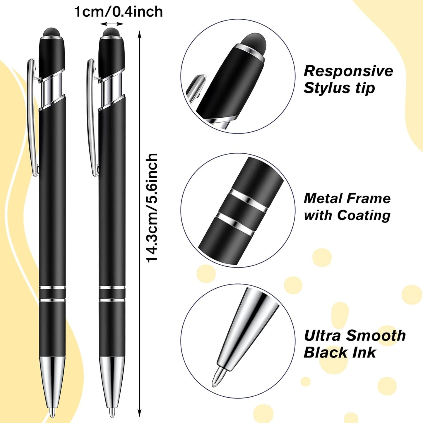 Zonon 38 Pieces Rubberized Ballpoint Pen with Stylus Tip Stylish Metal Pen Capacitive Styli with Soft Rubberized Grip, Black Ink for Most Devices(Black)