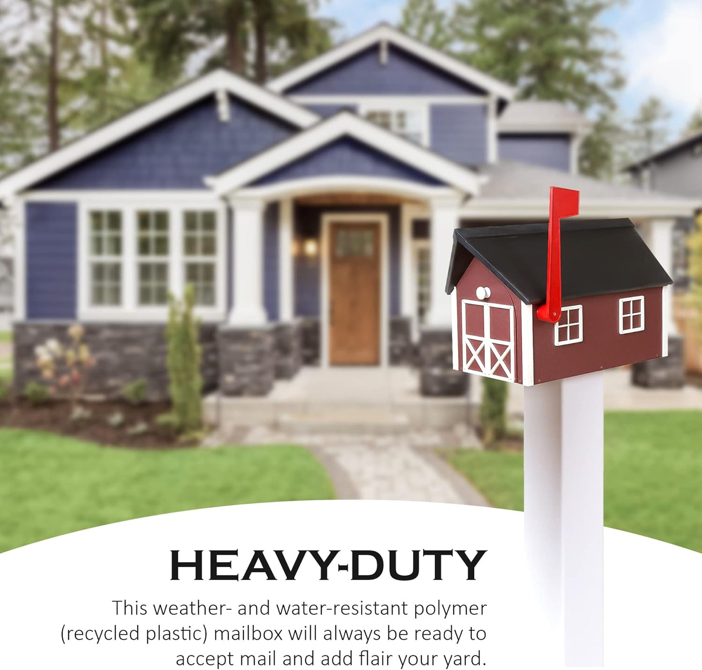 Peaceful Classics Poly Mailbox- Durable, Weather-Resistant Amish Craftsman Mailboxes for Outside Uses Like Front Yard and Road Side- Long-Lasting, Decorative, Modern Mailbox (Burgundy).