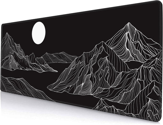 Large Mouse Pad Gaming, Mousepad with Stitched Edges, Non-Slip Rubber Base Keyboard Mouse Mat Desk Pad for Work, Game, Office, Home, Black and White Abstract Mountain