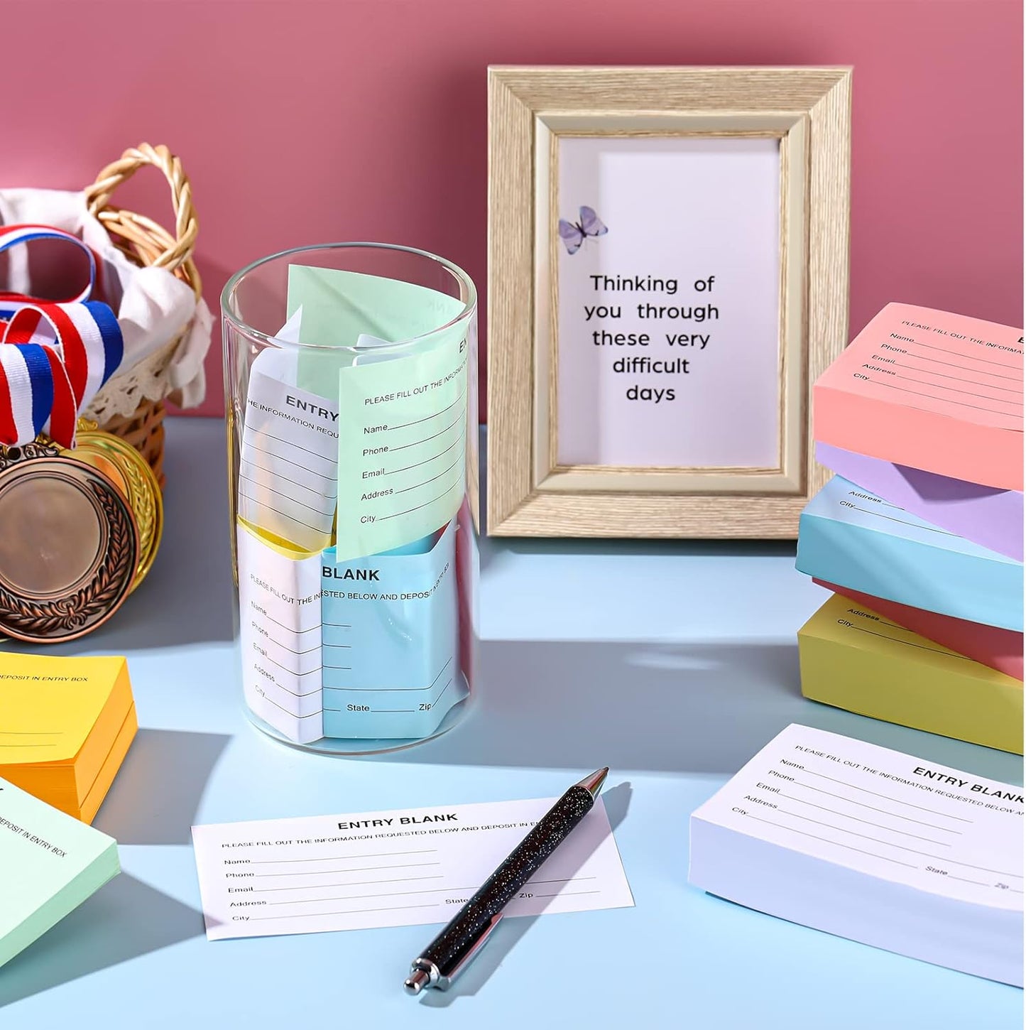 Kosiz 2000 Raffle Ticket Sheet 8 Pad 5.24" x 2.76" Enter to Win Blank Entry Form for Contest Collect Name Phone Number Email Address for School Event Ballot Network Marketing(Multi Color)