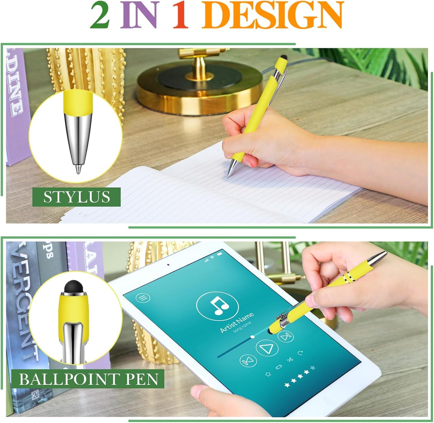 Zonon 38 Pieces Rubberized Ballpoint Pen with Stylus Tip Stylish Metal Pen Capacitive Styli with Soft Rubberized Grip, Black Ink for Most Devices(Yellow)