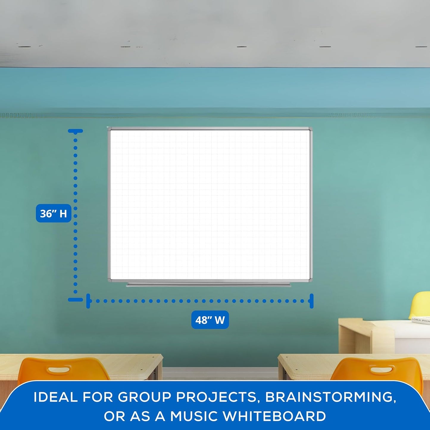 FSE 373-WB4836LB 48" x 36" Wall-Mounted Magnetic Ghost Grid Whiteboard