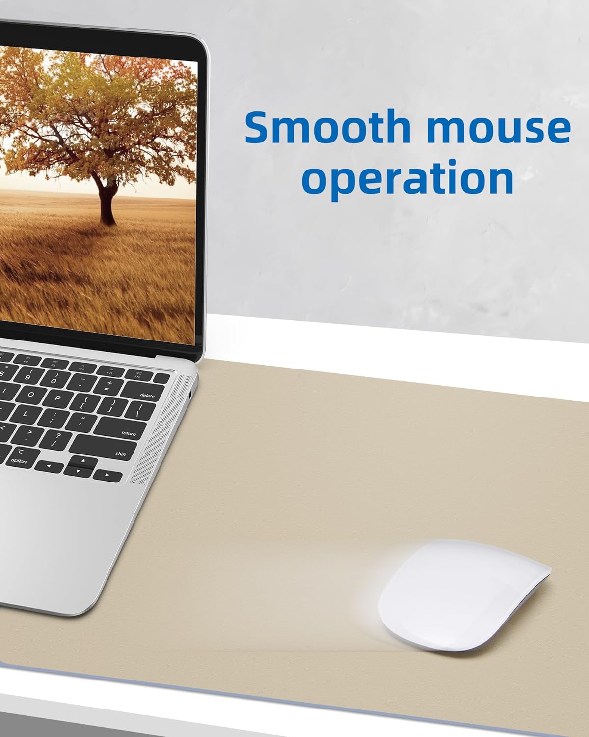 AFIING Leather Desk Pad Protector, Mouse Pad, Office Desk Mat, Non-Slip PU Leather Desk Blotter, Large Desk Mat, Waterproof Keyboard Mat for Office/Home/Decor (Beige, 48" x 17")