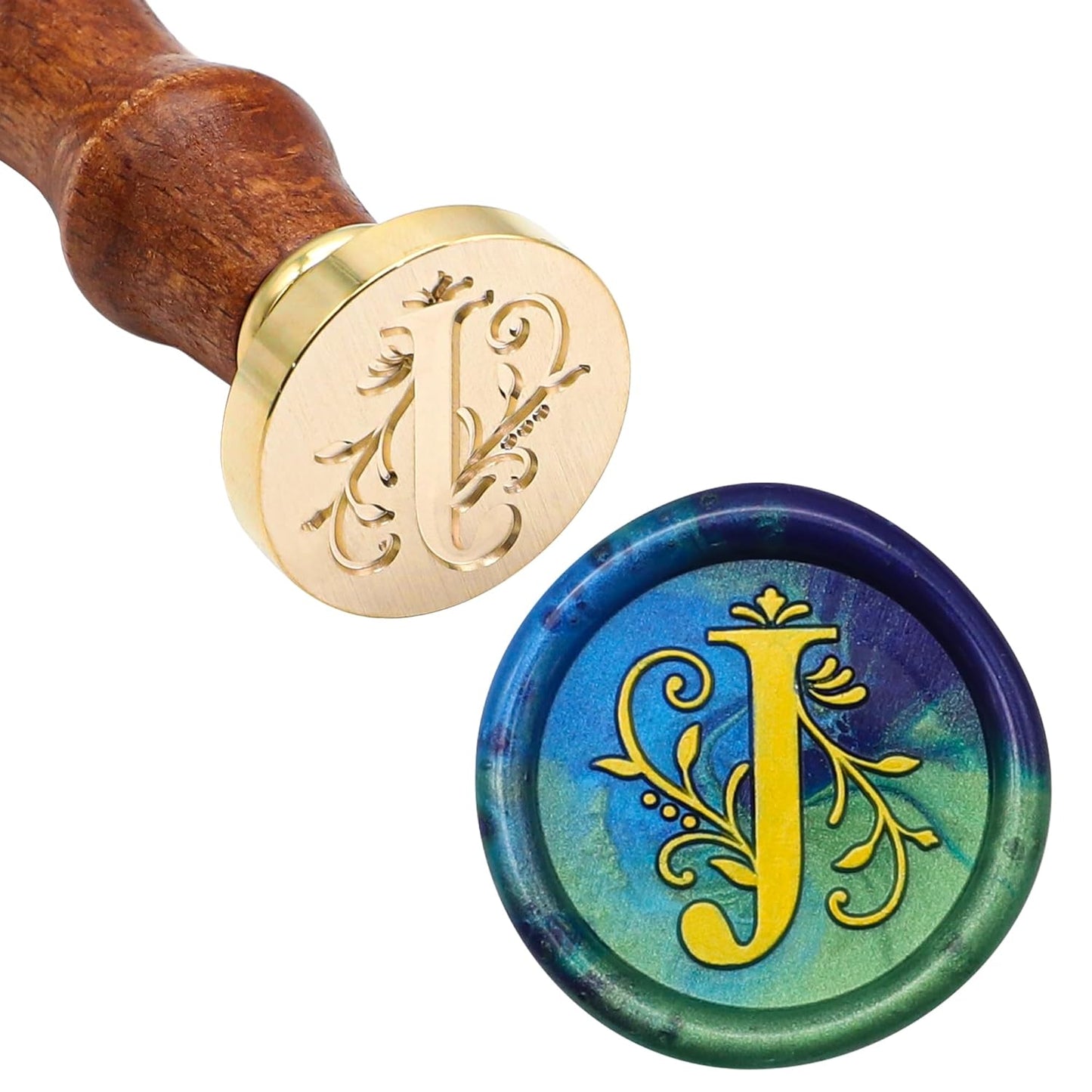 SWANGSA Initial Alphabet J Wax Seal Stamp Kit, Classic Retro Letter Sealing Stamp with 200pcs Sealing Wax Beads Kit for Wedding Invitations Cards Envelopes (J)