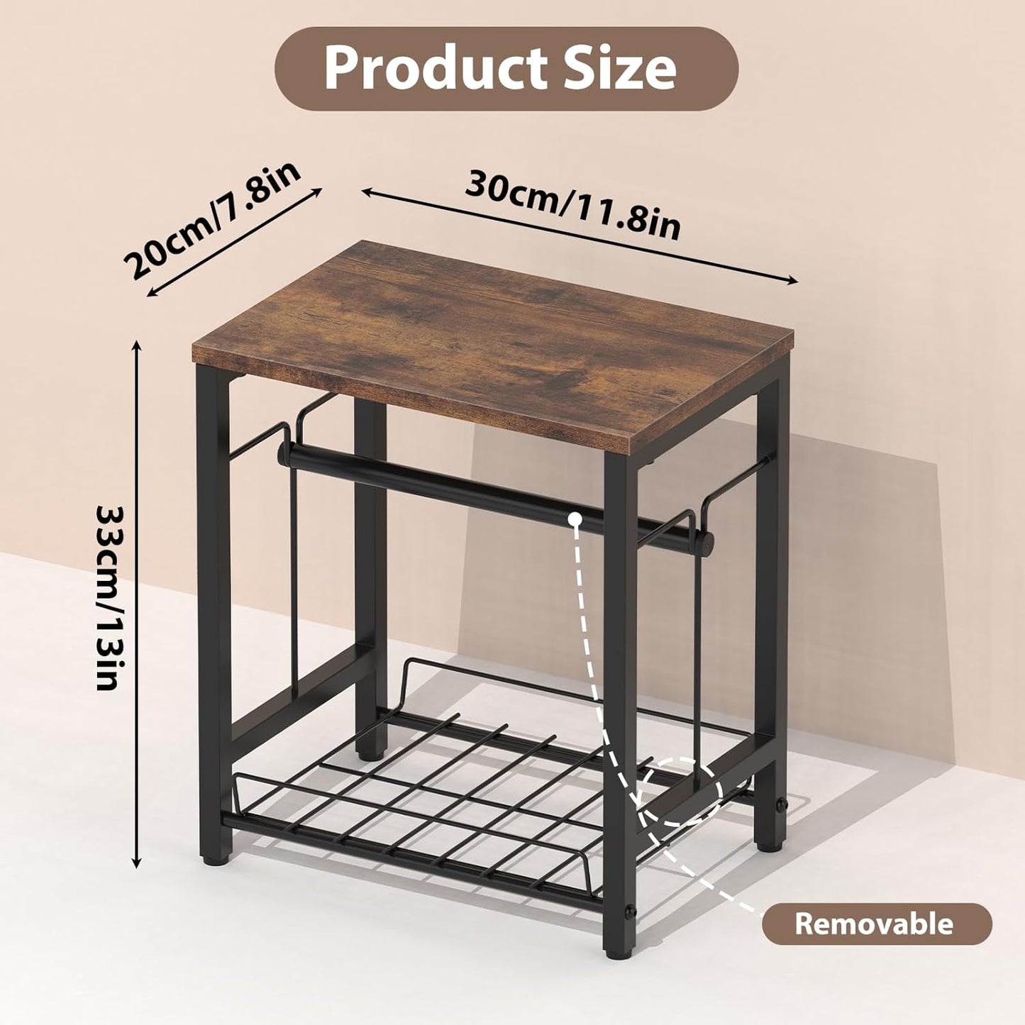 NANANARDOSO Label Holder for Thermal Printer with Basket,Wooden Label Holder for Shipping Label Printer,Sticker Roll Holder for Home, Office Small Business,Brown