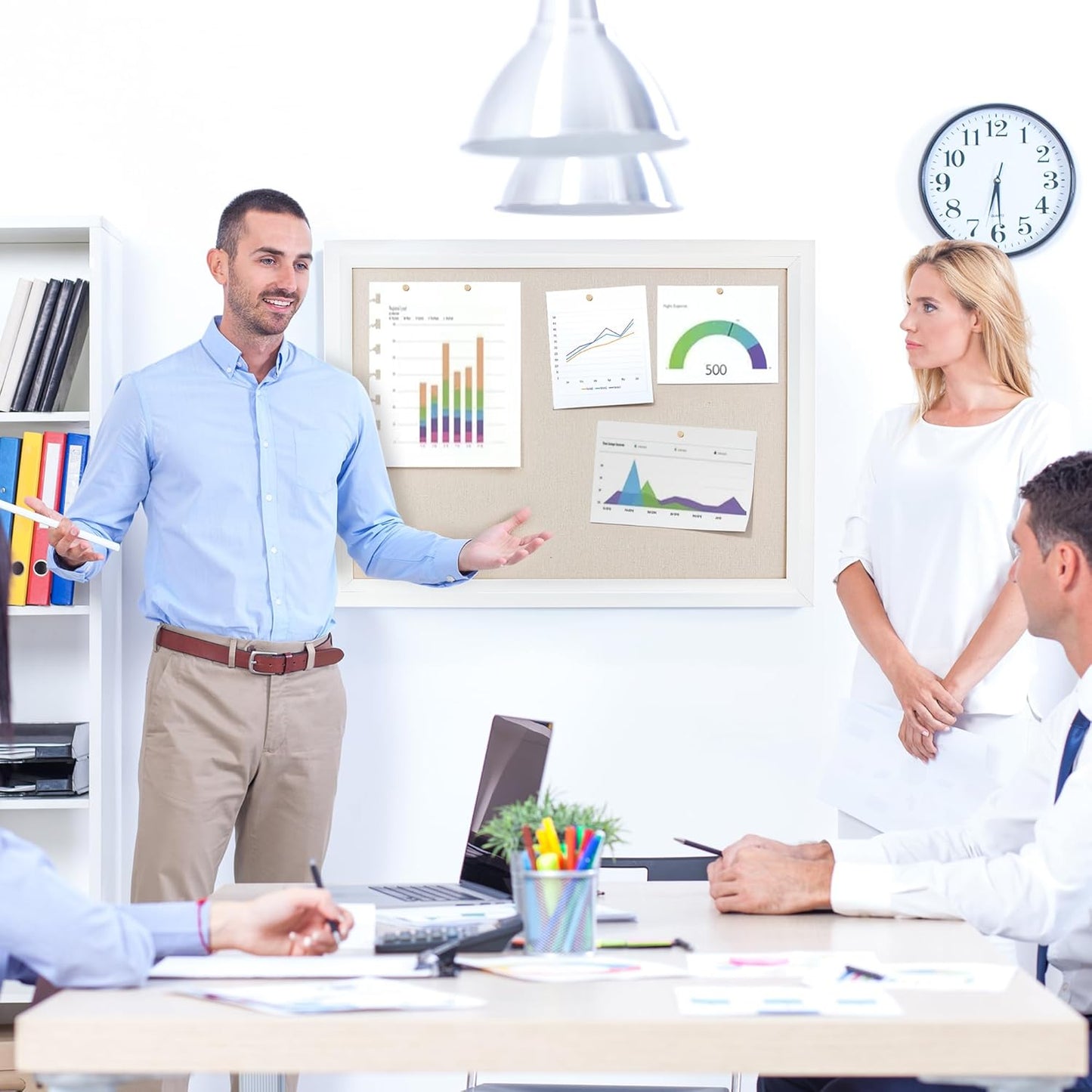 Bulletin Board Cork Board with Linen, 100% Wood Framed 18" x 24" Bulletin Board Decorations, Pin Boards for Walls, Wall Mounted Fabric Picture Board with 10 Pushpins for School, Home & Office, White