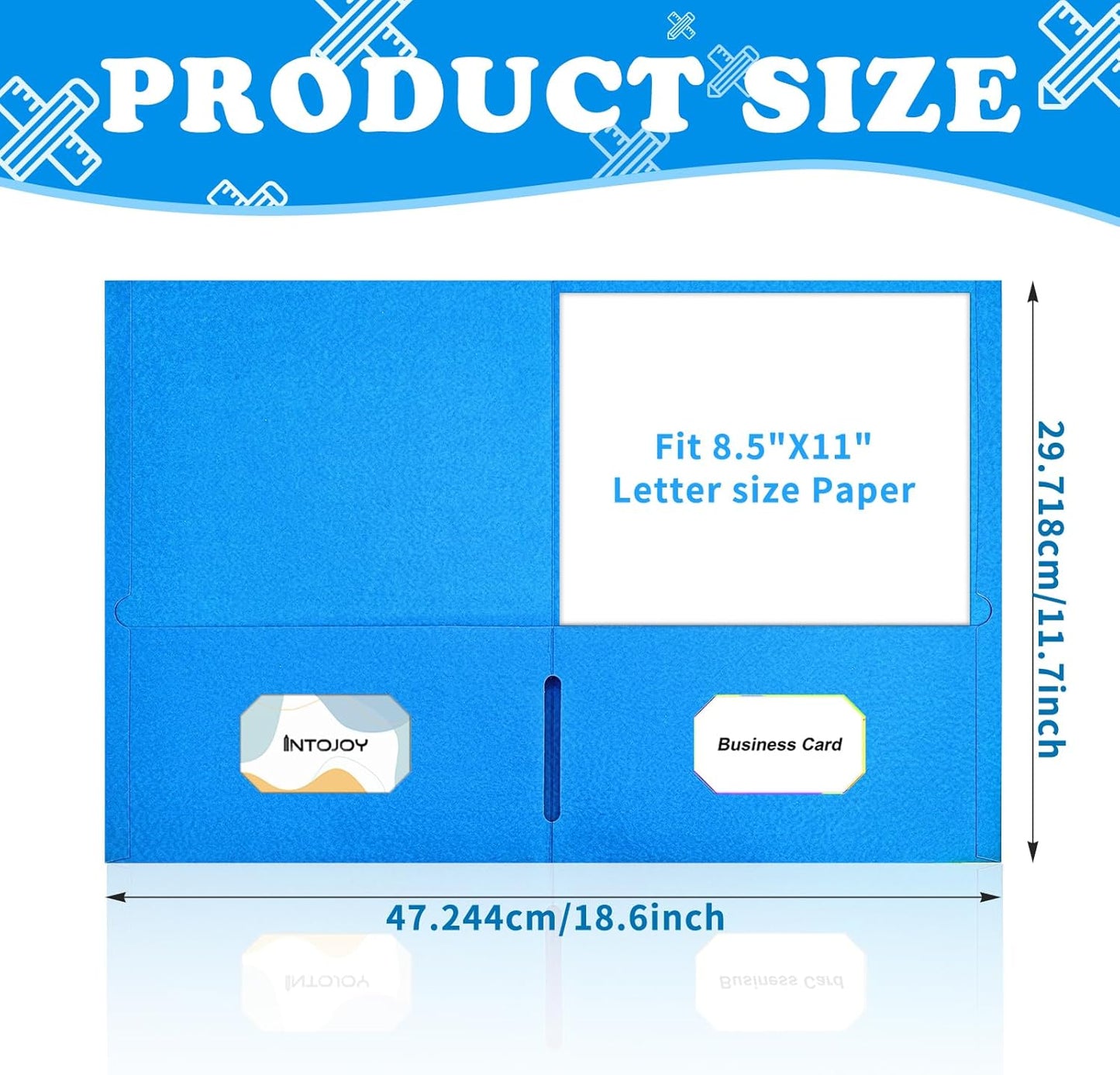 Folders with Pockets,IntoJoy 50 Pack 2 Pocket Folders Fit Letter Size Paper File Folders for School Office Business Home Filing Resume Portfolio (Blue)