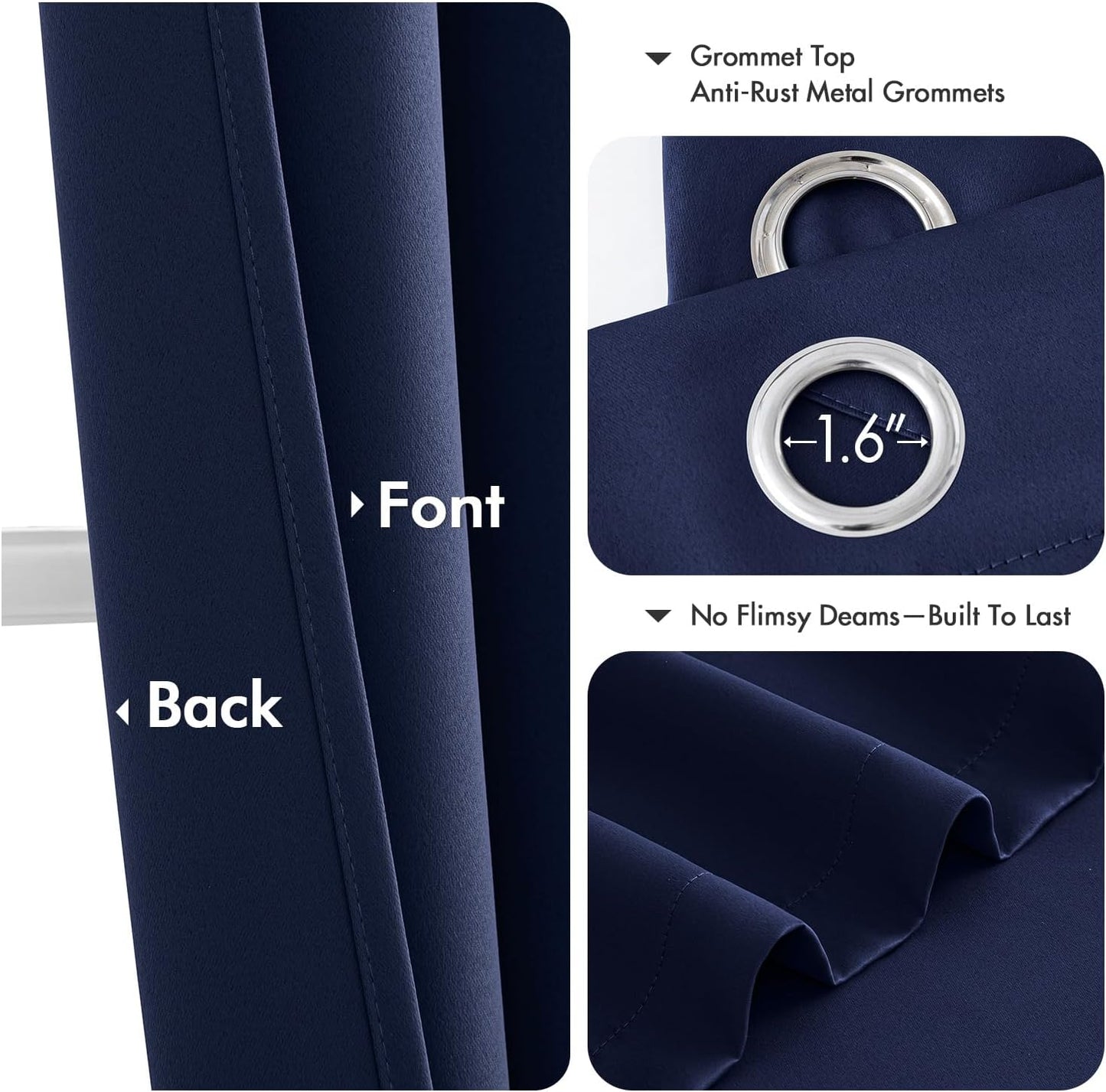 MIULEE Navy Blue Blackout Curtains for Bedroom Living Room 84 Inches Long 2 panels, Thermal Insulated Room Darkening Drapes Solid Grommet Top Noise Reducing Light Blocking Window Treatments 40x84 Inch