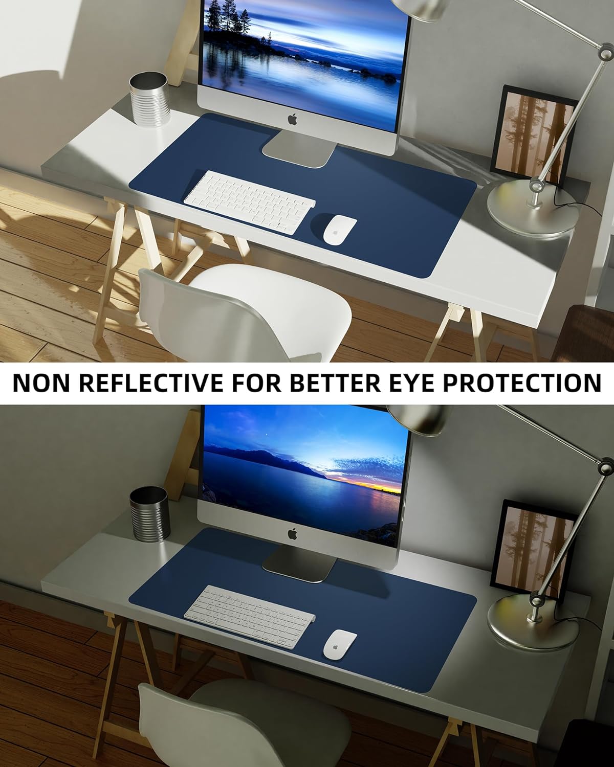 Leather Desk Pad Blotter,Mouse Pad,Office Desk Mat, Non-Slip PU Leather Desk mat,Large Desk mat,Waterproof Keyboard mat for Office/Home/Decor (Midnight Blue,35" x 17")