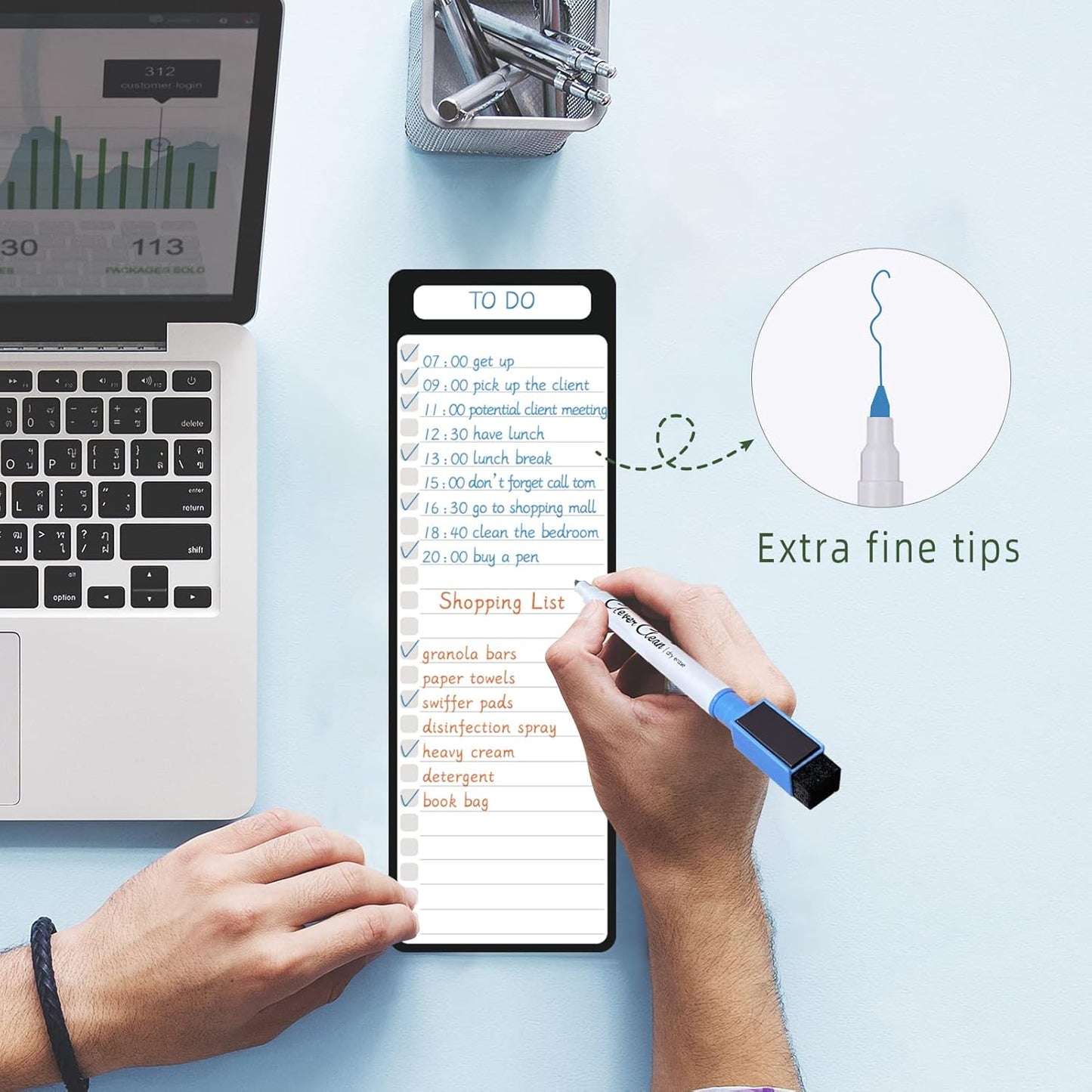 Magnetic Dry Erase List Board - 4"x12" Multifunctional List Board for Fridge - 6 Extra Fine Point Markers Included - Shipped Flat