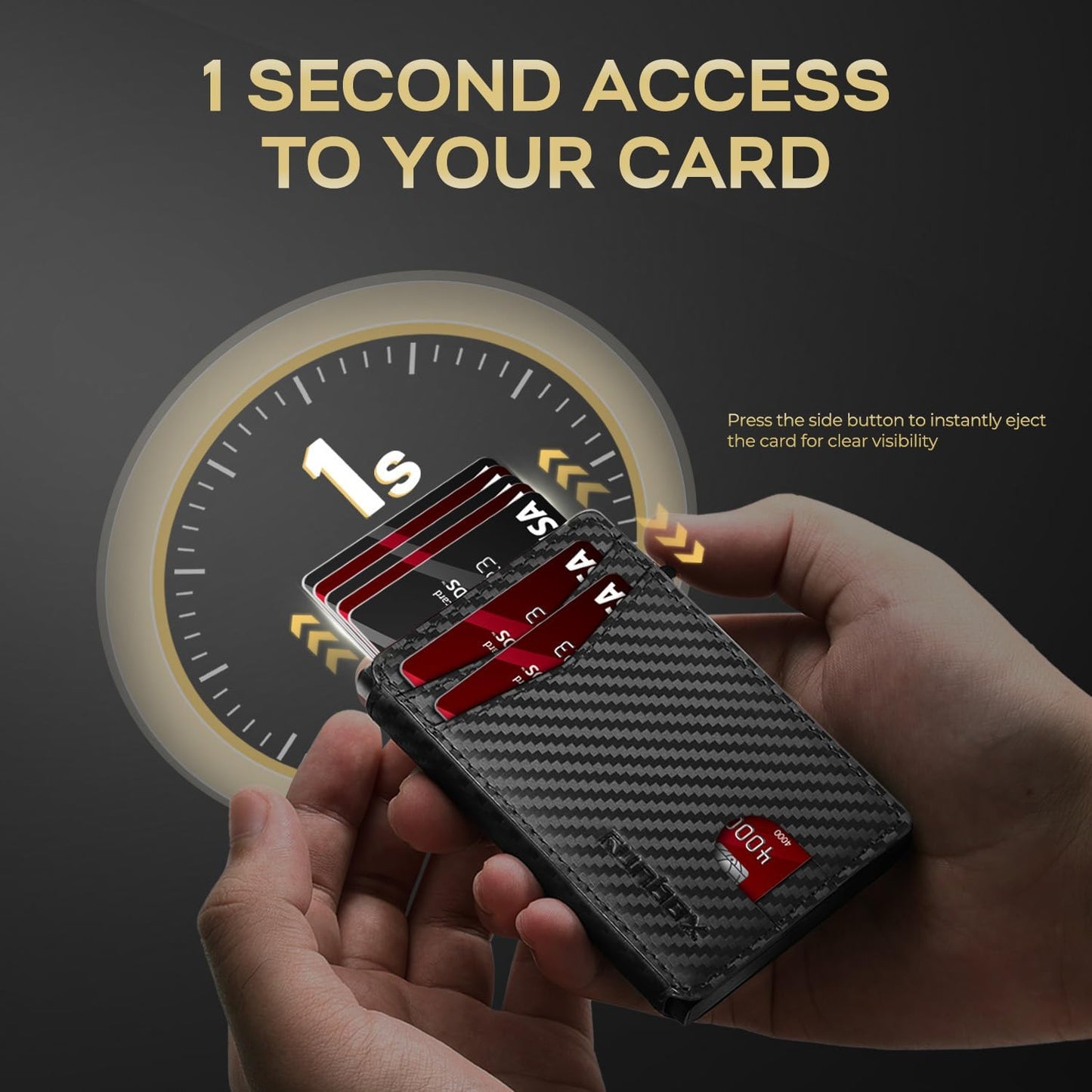 Slim Card Wallet for Men with ID Window – Minimalist RFID Wallet, Pop-Up Function, Ultra Thin Design, Metal Business Card Case Holds 8+ Cards, Gifts for Men, Men's Accessories