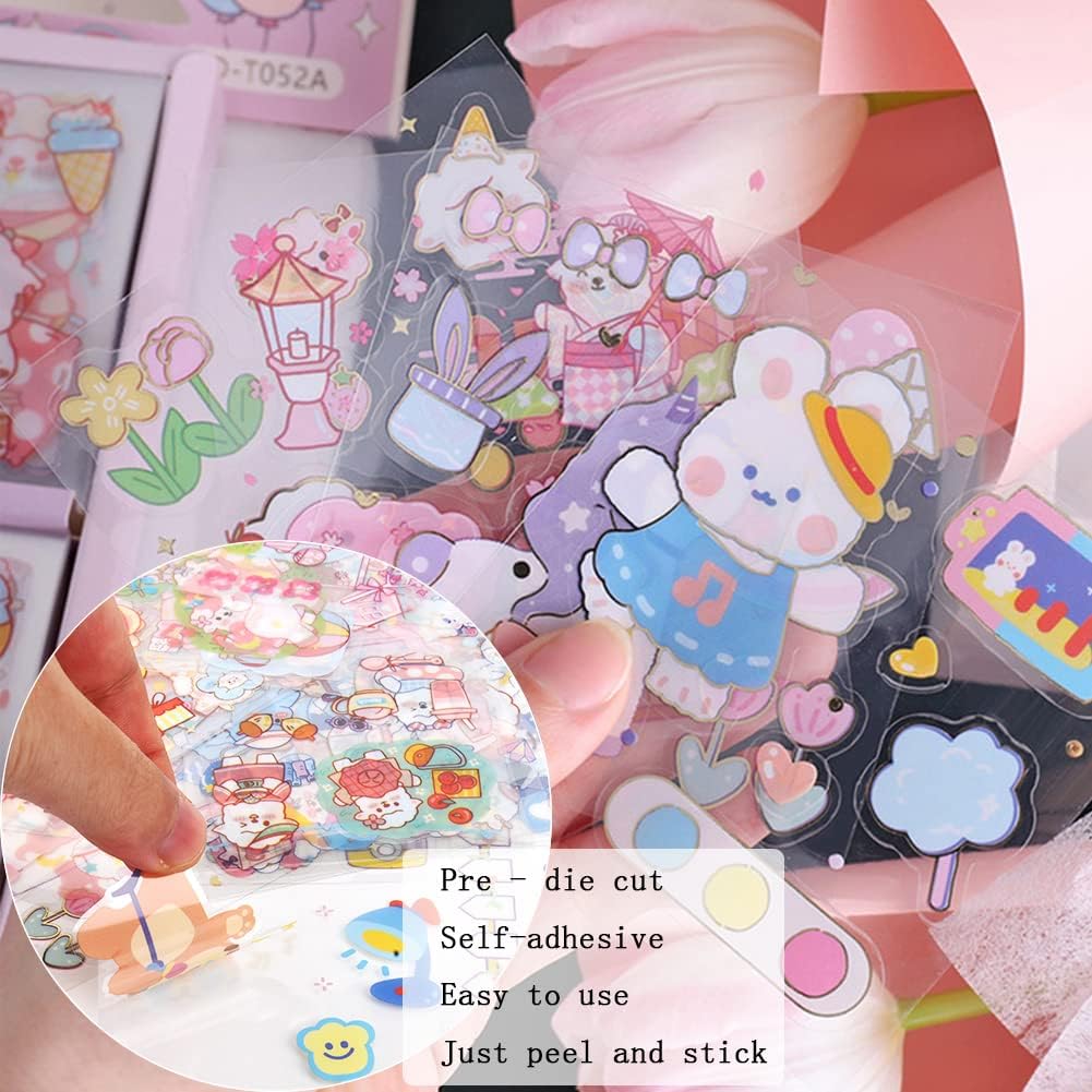 EAMOTOL 100 Sheets PET Decorative Stickers, Cute Waterproof Sticker Set for Scrapbook Diary Bullet Journaling Planner DIY Craft Album Calendar Notebook Laptop Phone Case- Animal Series