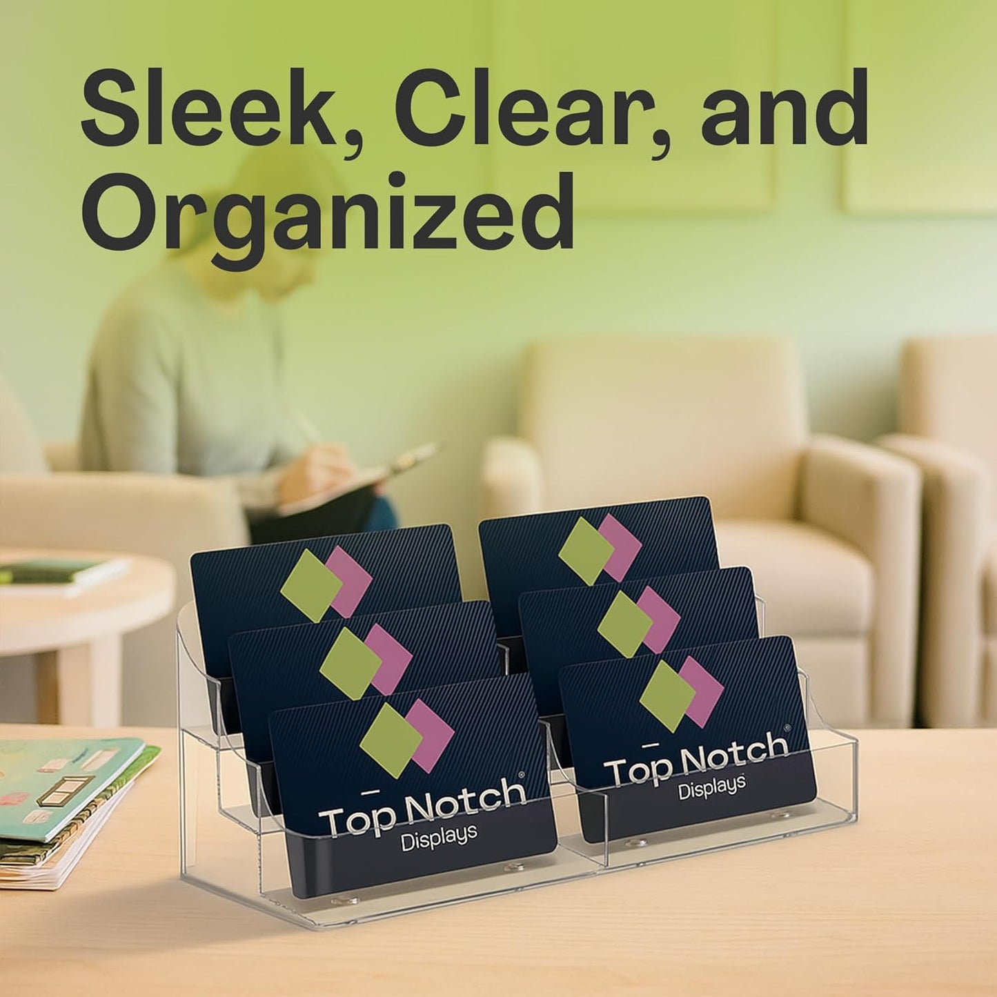 6 Pocket Clear Acrylic Business/Gift Card Holder, Fits standard-sized business cards or gift cards, For Use In Office, Retail, and Hospitality - Pack of 4