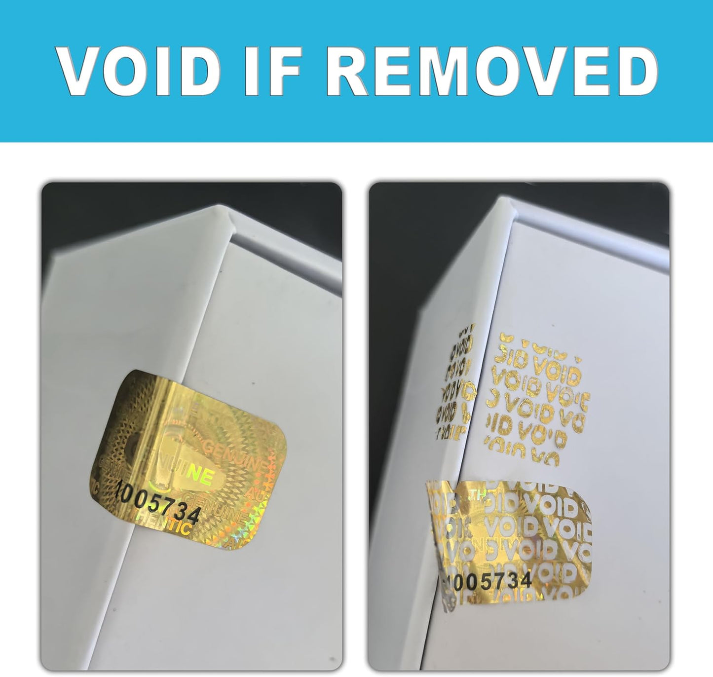 5200 pcs Hologram Tamper Proof Sticker, Security Tamper evident Label, Genuine Authentic Warranty Void Seal Labels with Unique Serial Number (1.2X0.68 inch,Glod)