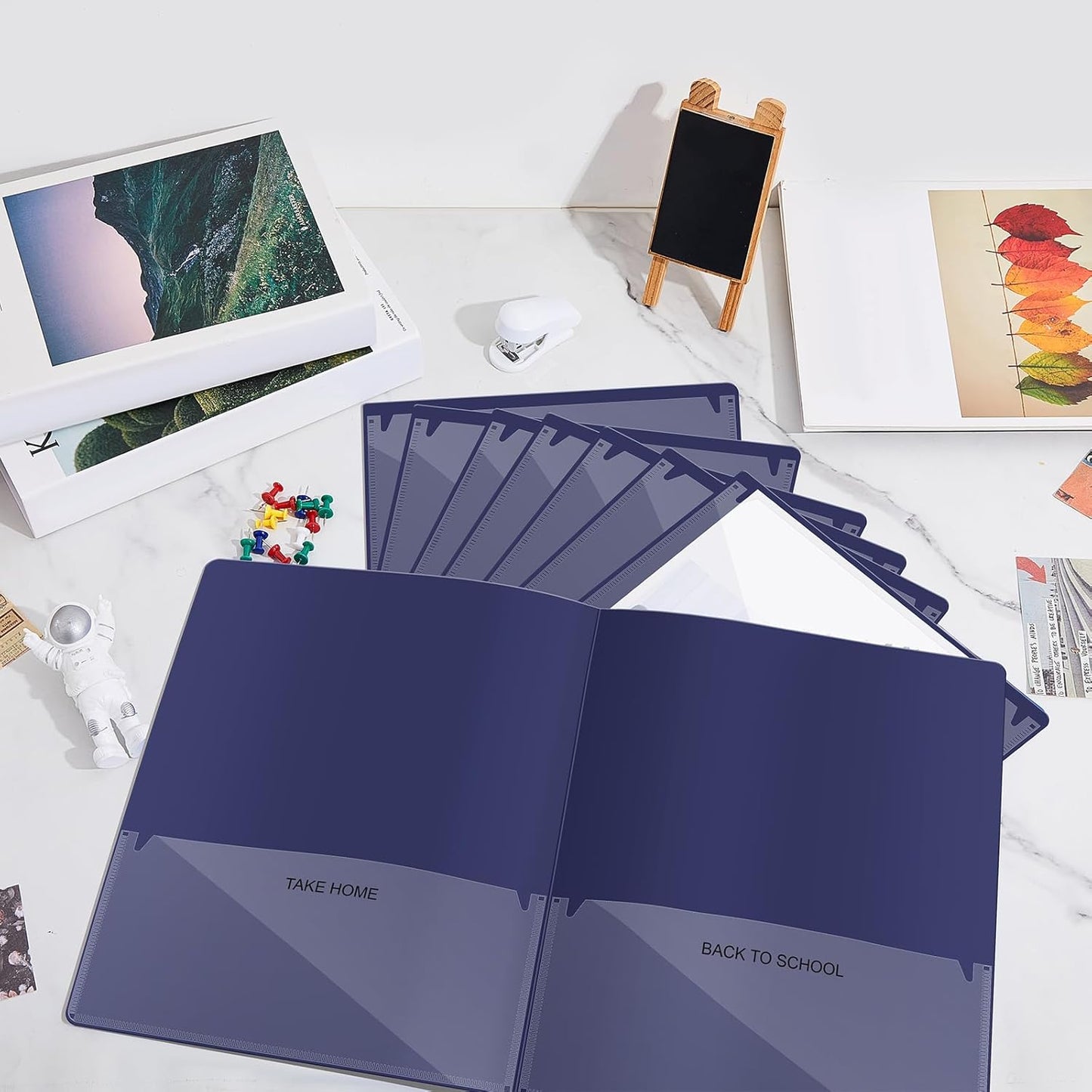 Henoyso 72 Pcs Plastic Take Home Folders with 2 Pockets Parent Teacher Classroom Communication Homework Folder for Students Parent Teacher Connect (Navy Blue)