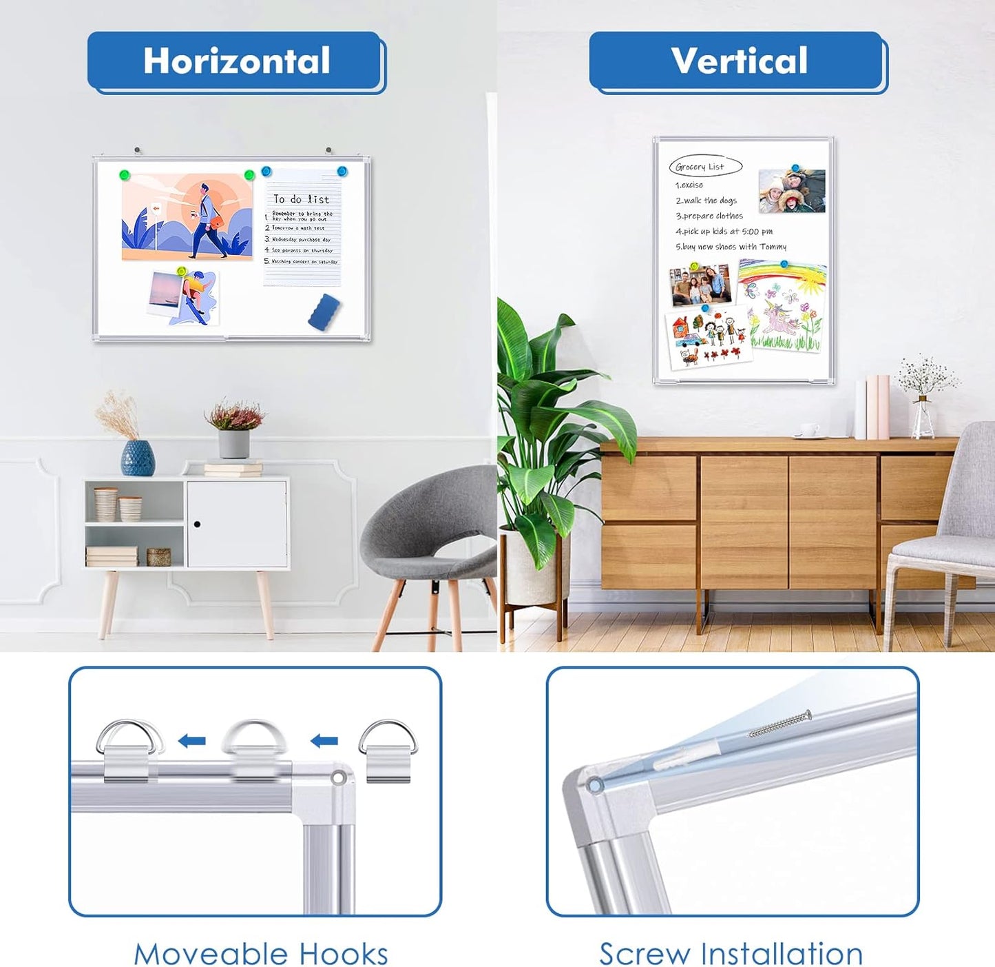 White Board Dry Erase, 36 x 24 inch Magnetic Dry Erase Board Whiteboard for Wall, Aluminum Frame Hanging Whiteboard Marker Board Writing Board