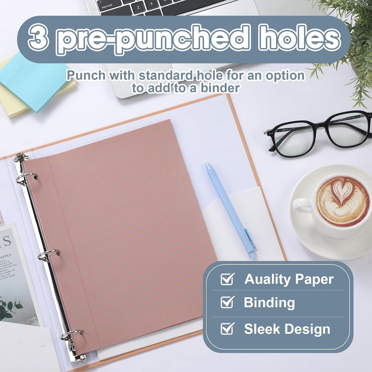 PerKoop 12 Pack 600 Sheets Colored Lined Paper Bulk Wide Ruled 8 x 10.5 Inches, Pastel Loose Leaf Notebook Paper 3 Hole Punched Filler for Back School Classroom Supplies(Retro Color)