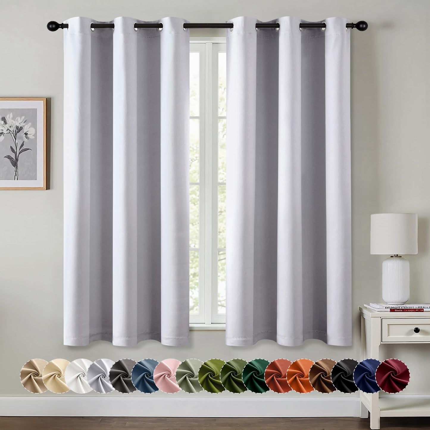 MIULEE Bedroom Blackout Curtains Thermal Insulated Room Darkening Drapes for Living Room Kitchen Grommet Top Light Blocking Window Treatment Curtains, 40 x 54 Inches Long, 2 Panels, Greyish White