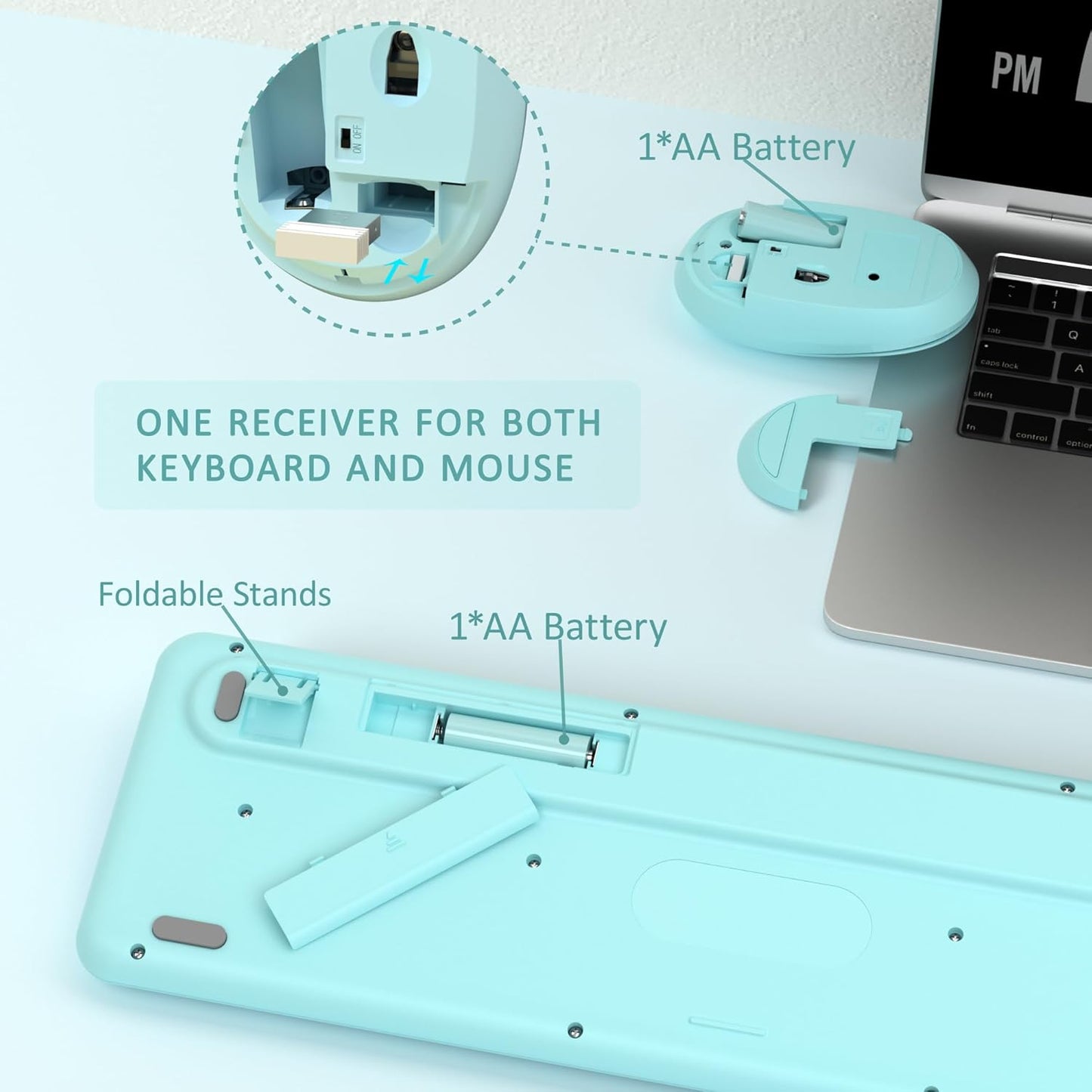 Colorful Wireless Keyboard and Mouse Combo, COVEVA 2.4GHz Wireless Retro Cute Round Keycaps Keyboard, 104 Keys Full-Sized Keyboard Mouse Set with Switch Button for PC Laptop Desktop (Blue Colorful)