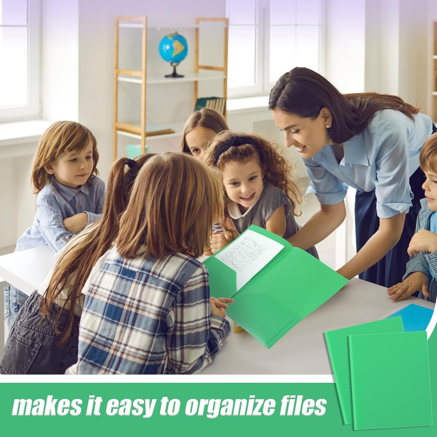 Gueevin 100 Pcs Two Pocket Folders Bulk Plastic File Folder with 2 Pockets Letter Size Paper Heavy Duty Durable Portfolios Case for Home Office School Business 11.61 x 9.45 Inch (Green)