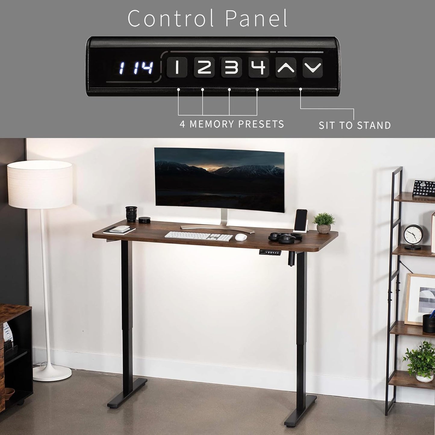 VIVO Electric 60 x 24 in Rustic Standing Desk, Memory Height Adjustment, 1B Series, One-Piece Vintage Brown Top, Black Frame, DESK-KIT-1B6N