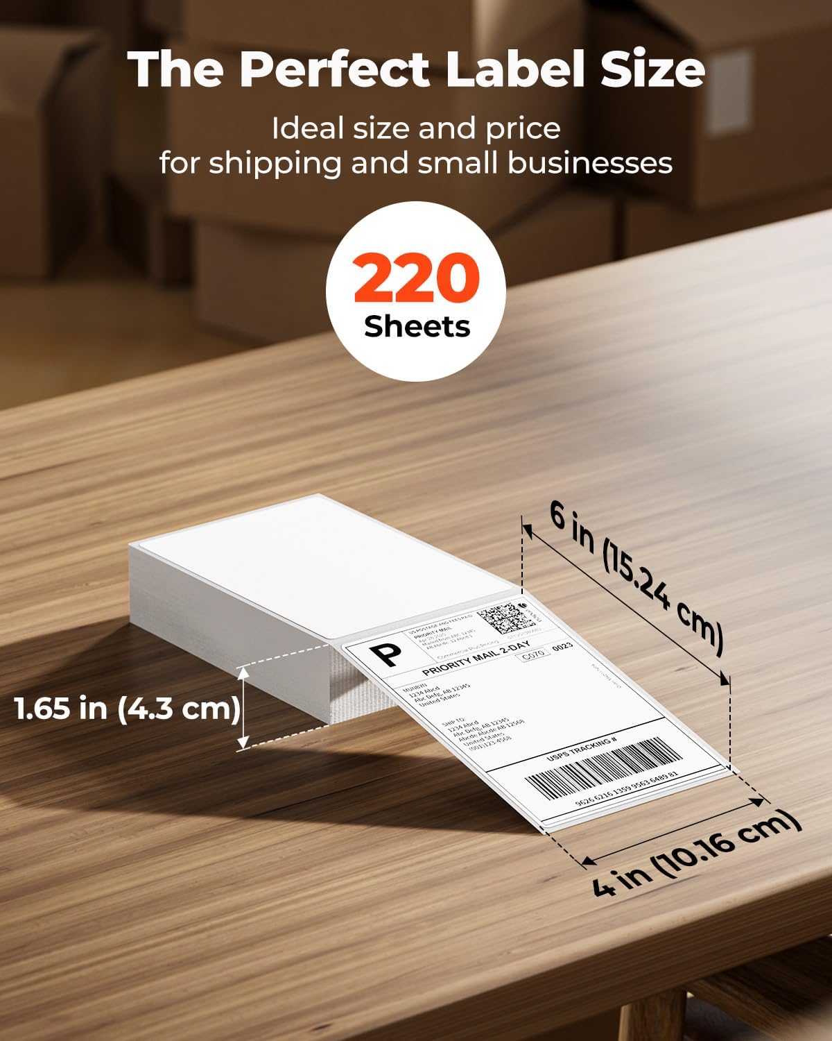 MUNBYN 4"x6" Direct Thermal Shipping Labels, Commercial Grade Permanent Adhesive Fanfold Mailing Postage Label Paper for Thermal Printers and Packages, 220 Sheets per Stack
