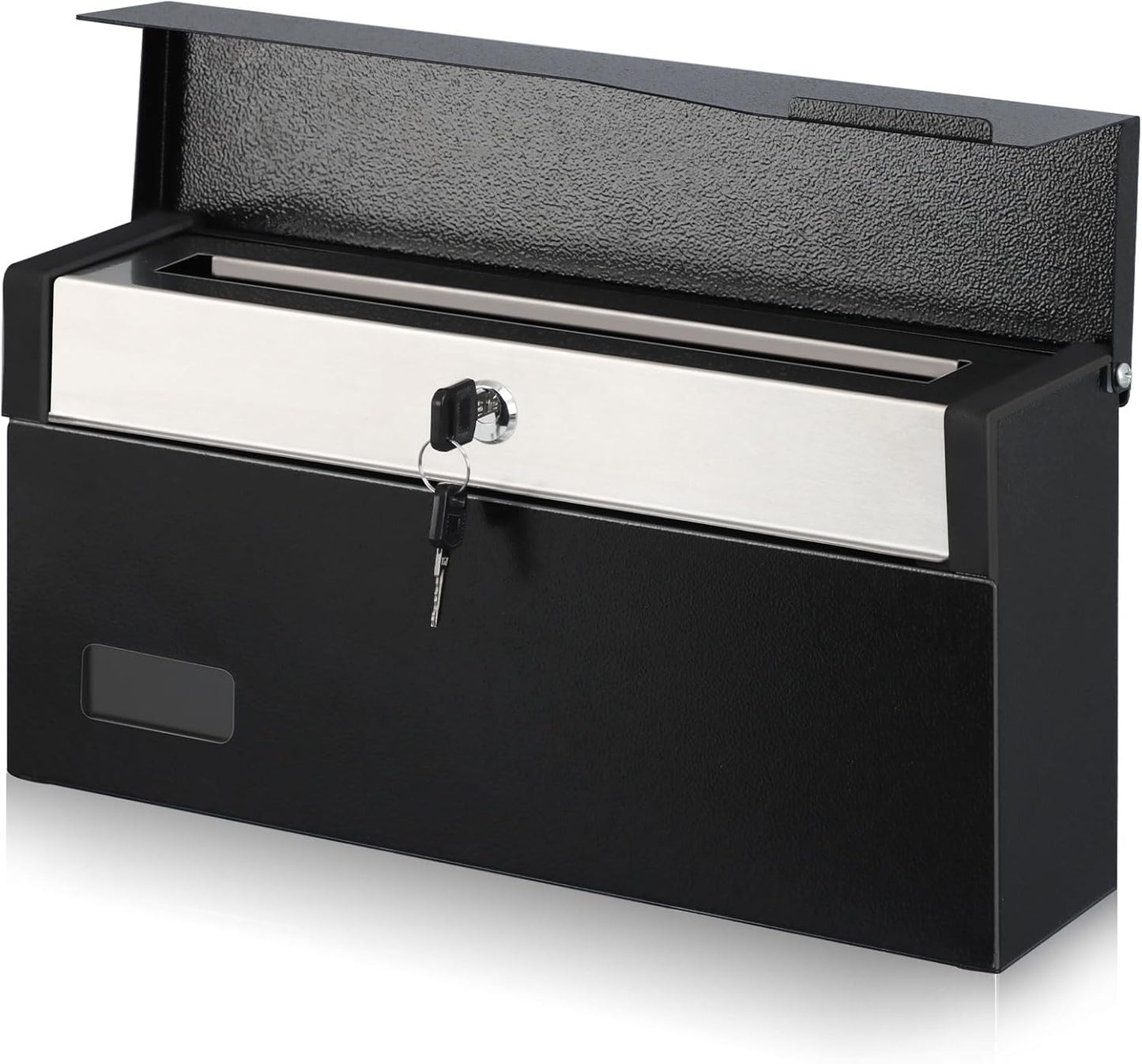 xydled Mailbox with Key Lock, Locking Wall Mount Mail Boxes for Outside, Steel Hanging Metal Mailbox, Modern Post Box, Black, 14.57''x7.09''x3.4''