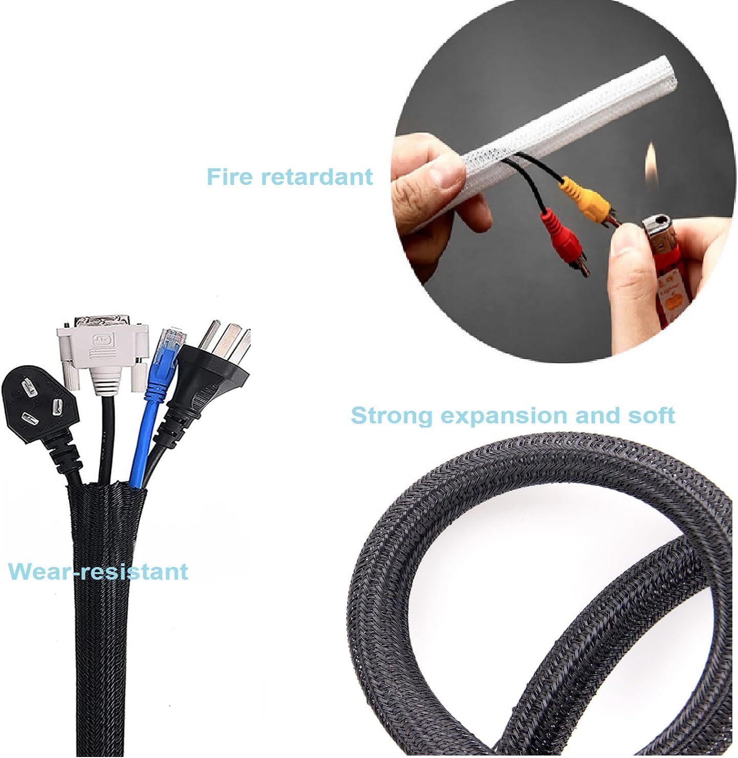 Summer Ready 2-Pack Split Sleeving Cable Protector (5FT, 5/8") - Chew Resistant Pet Proof Cord Cover for USB Power Audio Video, Home Office & Gaming Wire Loom - Black