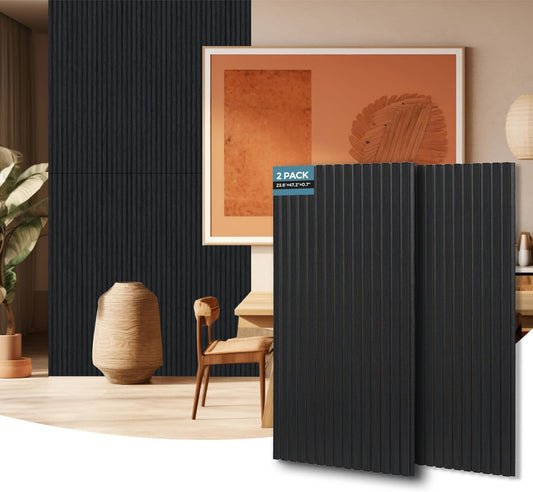 AKUMAX Soundproof Wood Wall Panels-2 Wood Slat Acoustic Panels for Wall and Ceiling-3D Wall Panels High Density Sound Dampening Panels (Black Oak)