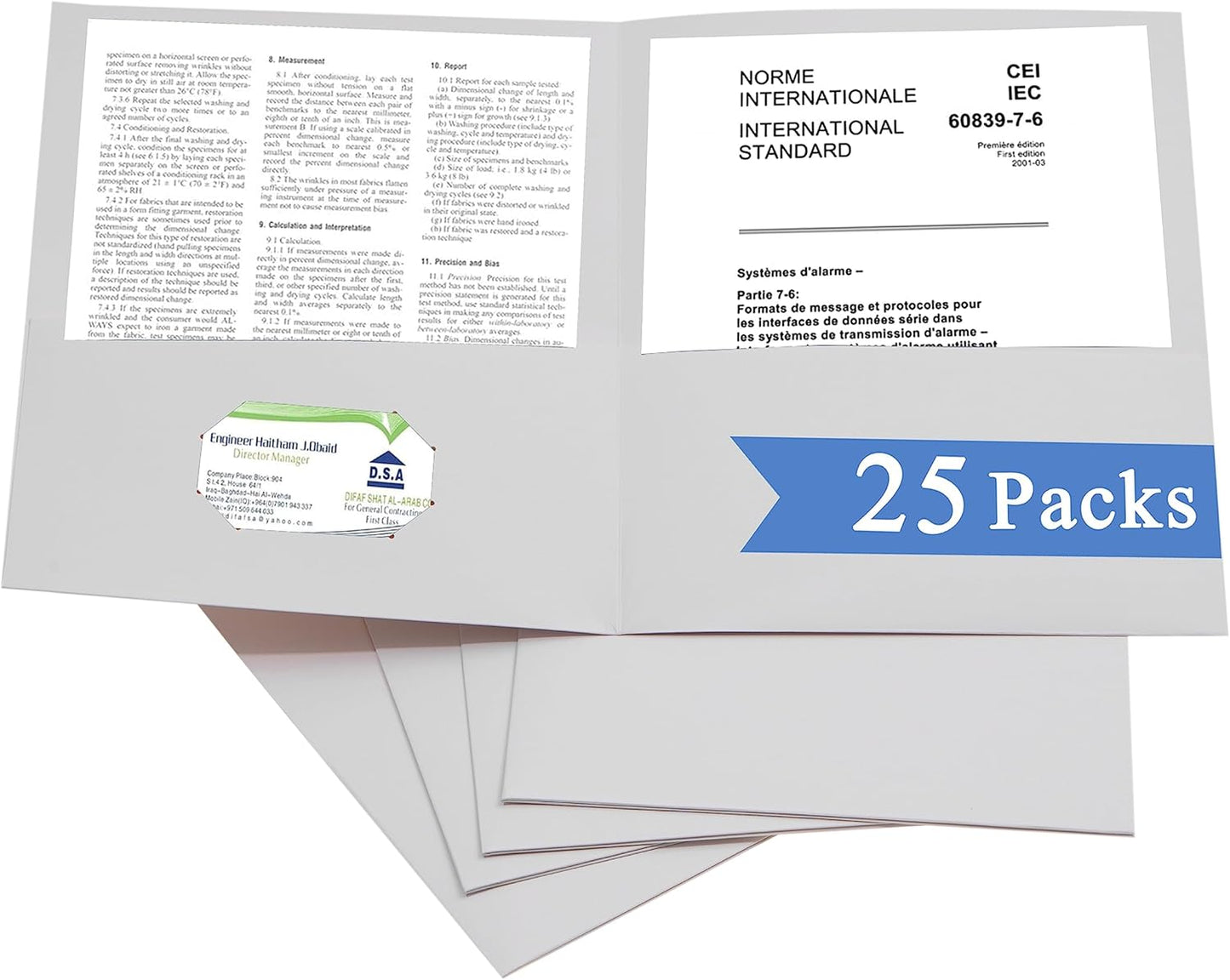 Zzrywuty 25 Packs Two Pocket File Folders with Business Card Slot,Textured Paper,Letter Size,Holds 100 Sheets for School,Office,Business,White