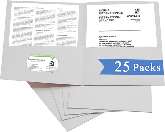 Zzrywuty 25 Packs Two Pocket File Folders with Business Card Slot,Textured Paper,Letter Size,Holds 100 Sheets for School,Office,Business,White