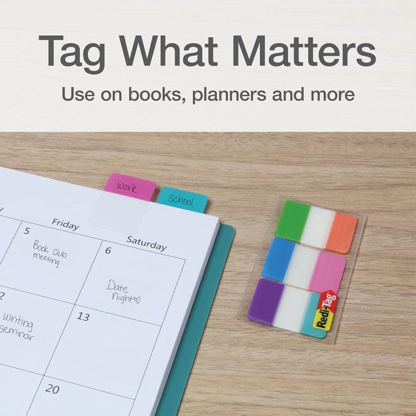 Redi-Tag Write-On Tabs, Repositionable Tabs for Binders and Planners, Removable Pop Up Tags, 6 Vivid Colors, 1" x 1.5", 36 Per Pack (1006507)