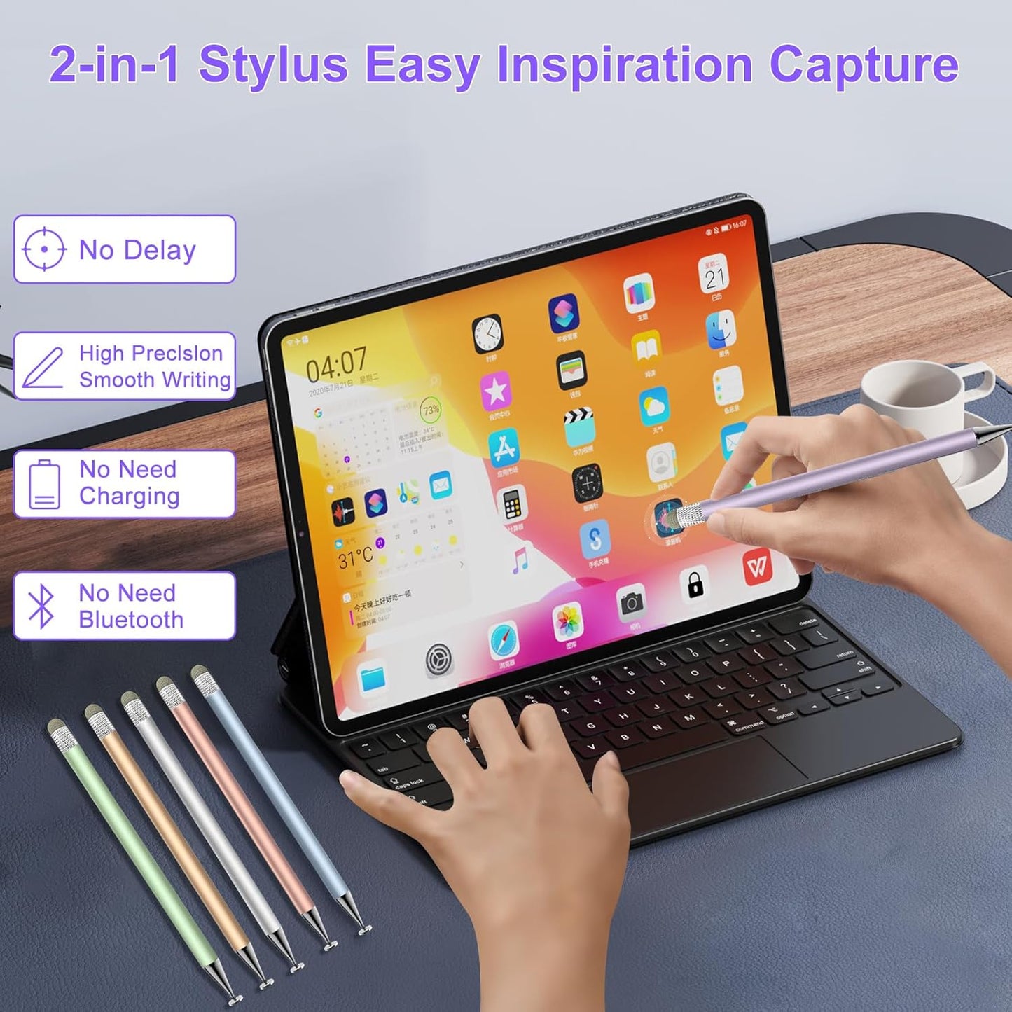 Stylus Pen for Touchscreen,2in1 High Precision Sensitivity Stylus, Suitable for iPhone/Ipad/Android Stylus for Ipad,Compatible with Touch(Silver/Blue/Gold/Green/Purple/Rose Gold)