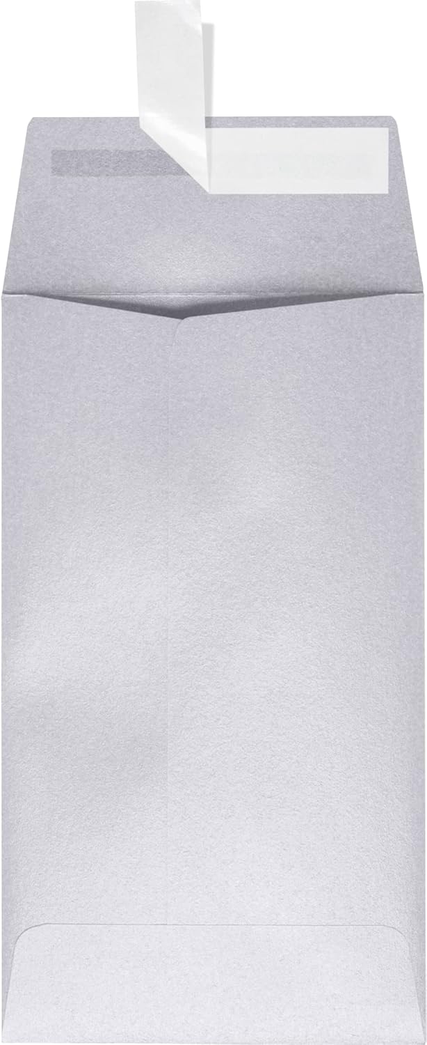 LUXPaper #5 1/2 Coin Envelopes | Peel & Press | 3 1/8" x 5 1/2" | Silver Metallic | 80lb. Text | 50 Qty