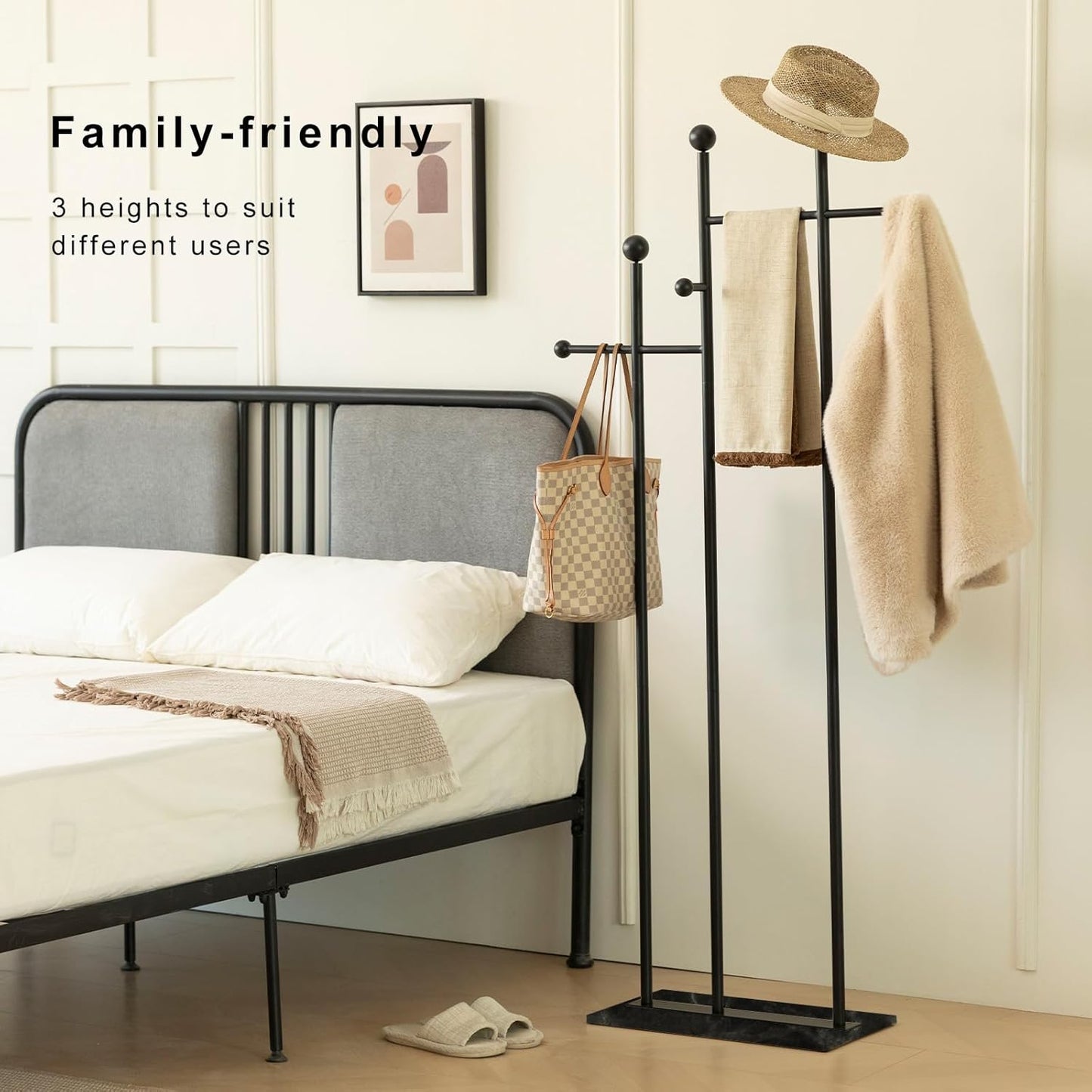 Metal Freestanding Coat Rack with Marble Base Heavy Duty Clothes Rack Coat Tree Stand Hat Rack for Corner Bedroom Entryway Living Room Hotel 19.69 x 11.02 x 68.9 Inches (Black)