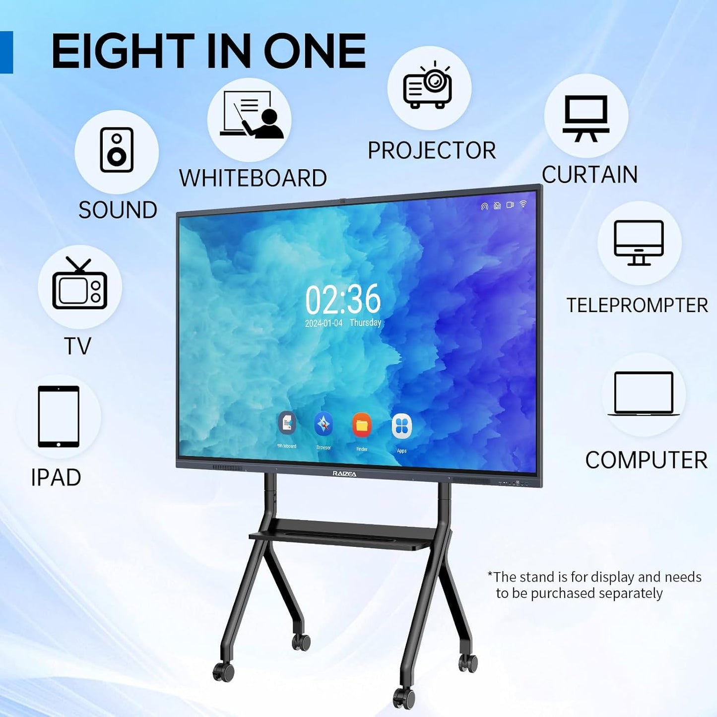 65-inch Smartboard Interactive Whiteboard, Electronic White Board w/13MP Camera, 4K UHD Digital Whiteboard for Home