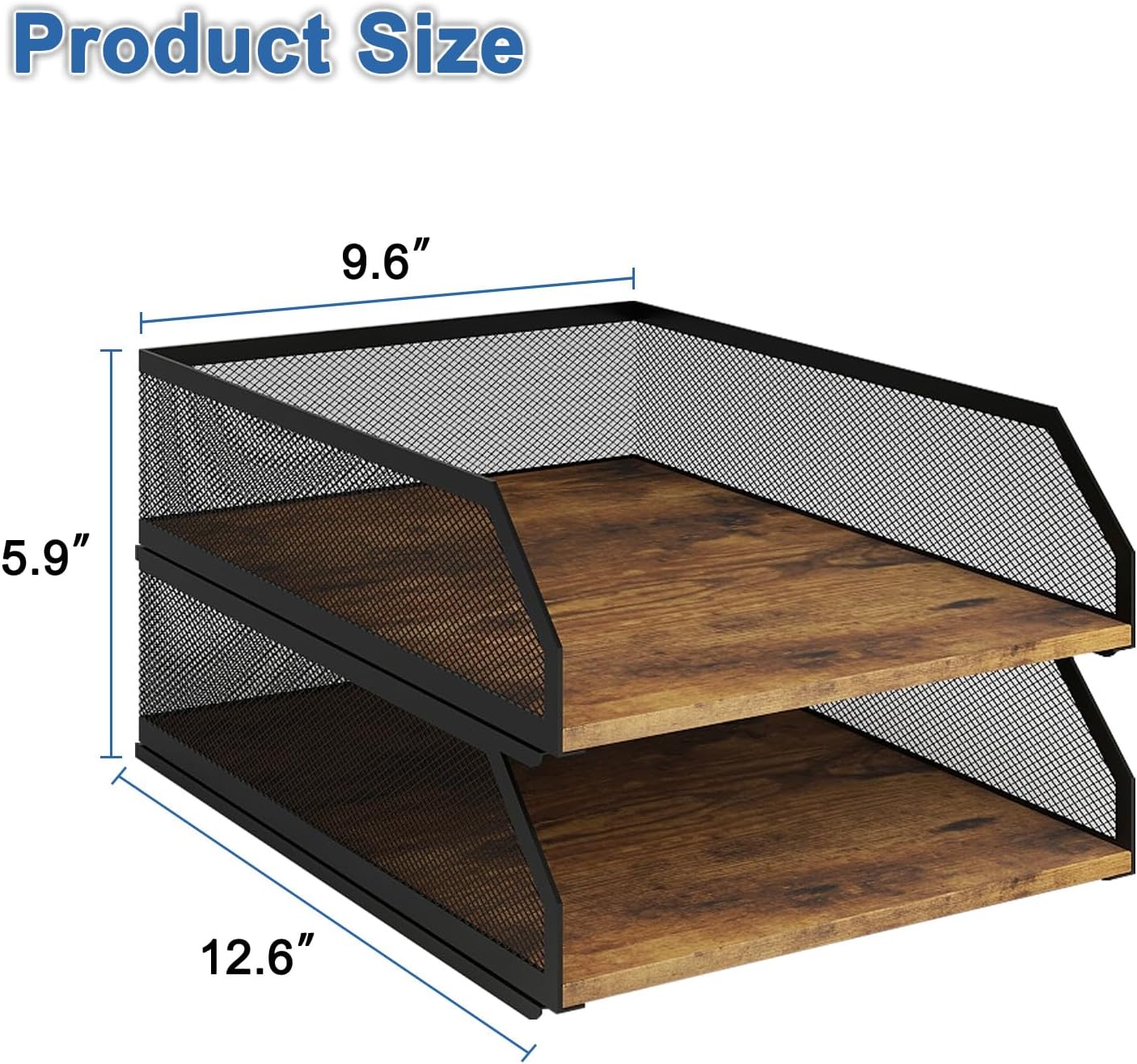 Natwind 2-Tier Stackable Paper Tray, Metal Mesh Desktop Organizer, Wood Board Paper Sorter, Letter Trays,File Document Storage Rack for for Home, Office, School (Retro)