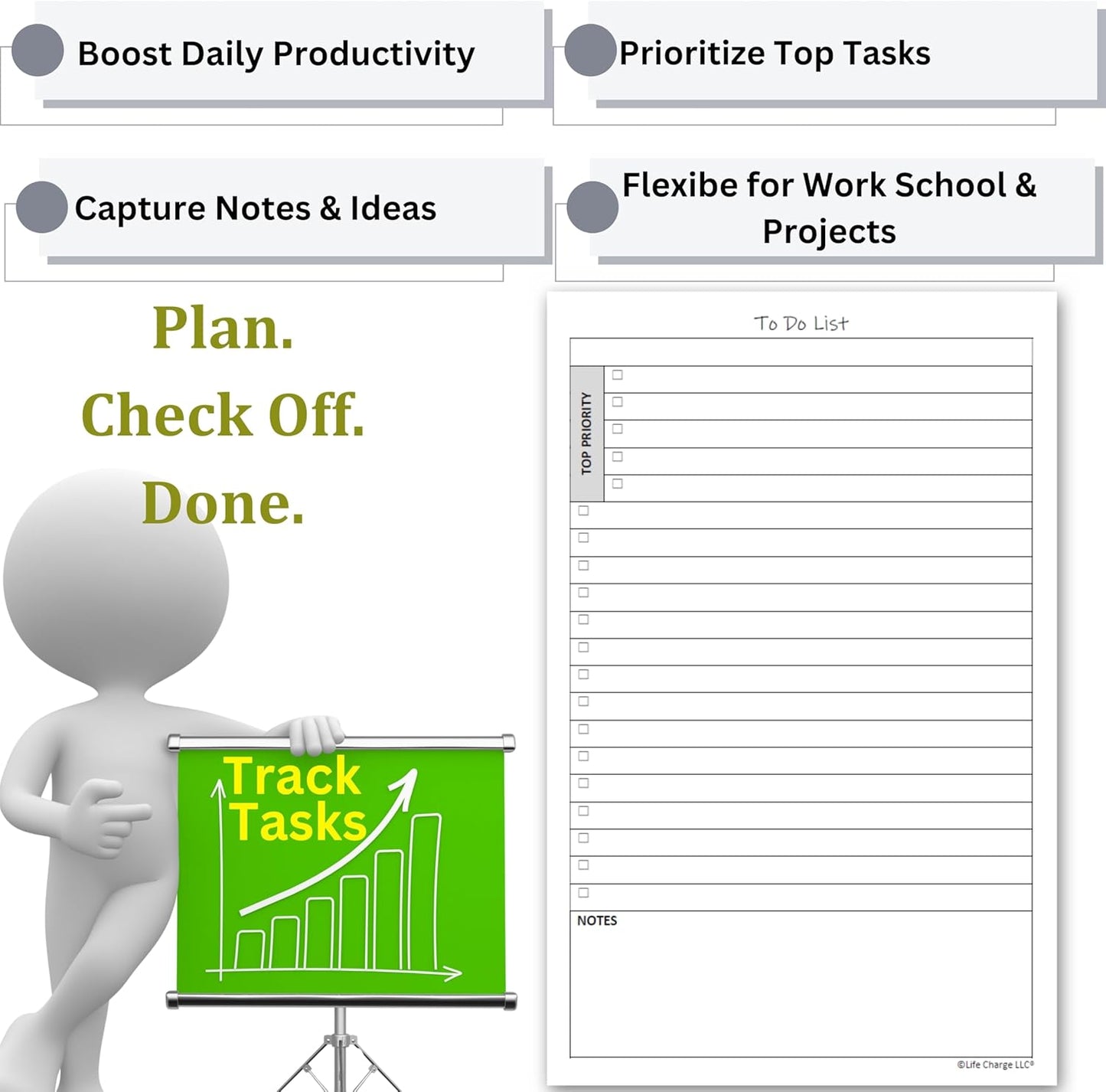TO DO List Notepads (2 Pack, 50 Pages Each) Planner Pads. ToDo Checklist w/Priority & Note Sections. Organize & Track Projects, Clients or Daily Tasks. 5.5 X 8.5, A5 Sheets. Made in the USA.