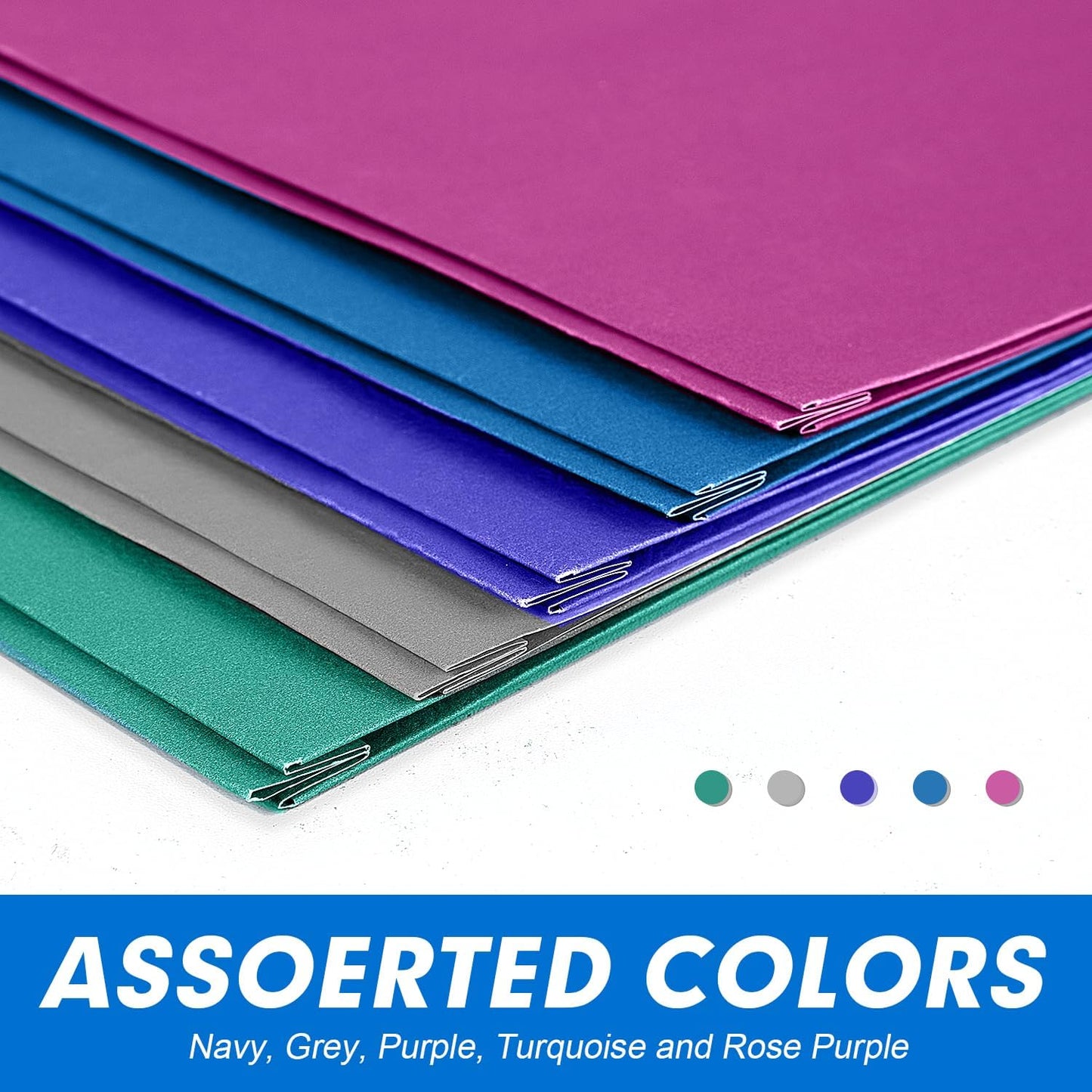 Two Pocket Folders, RAZCC 75 Pack Two Pocket Folders with Prongs, 3 Prong Pocket Folders Letter Size, Paper Folders with Prongs for School Office Home Business, Assorted 5 Colors