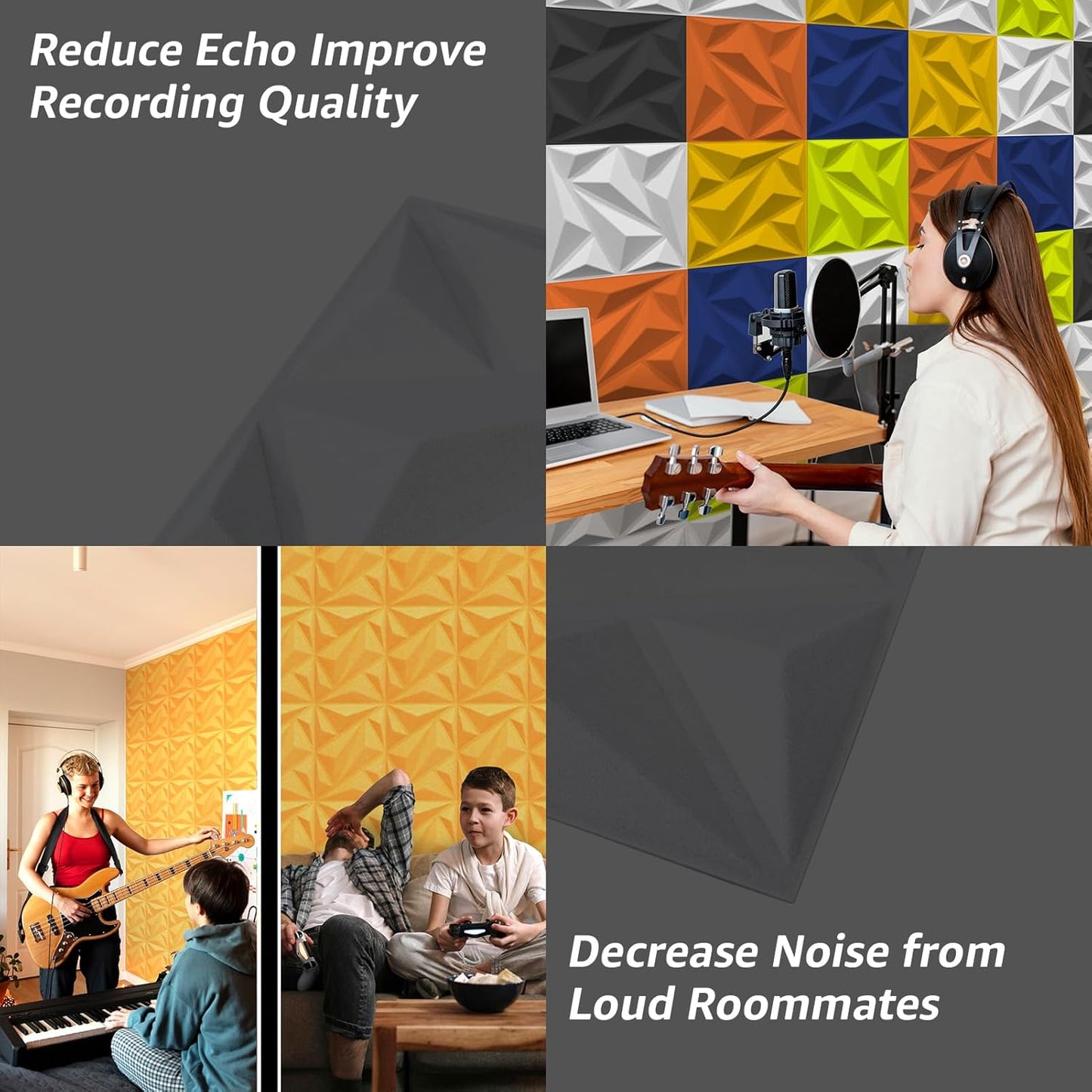 Art3dwallpanels Acoustic Panels 20 Pack Soundproof Wall Panels Sound Dampening Panels, 3D Wall Panels Sound Absorbing Panels, 12" X 12", Yellow without Tape