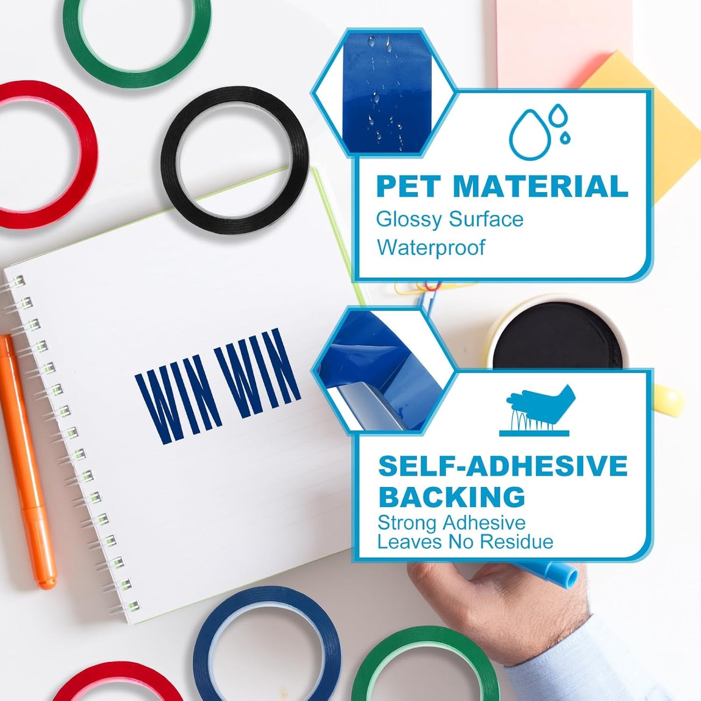 MECCANIXITY Whiteboard Tape 5/8" x 72 Yard Pinstripe Graphic Chart Line Grid Marking Tapes for Classroom Office Dry Erase Board Art, Blue, Pack of 3