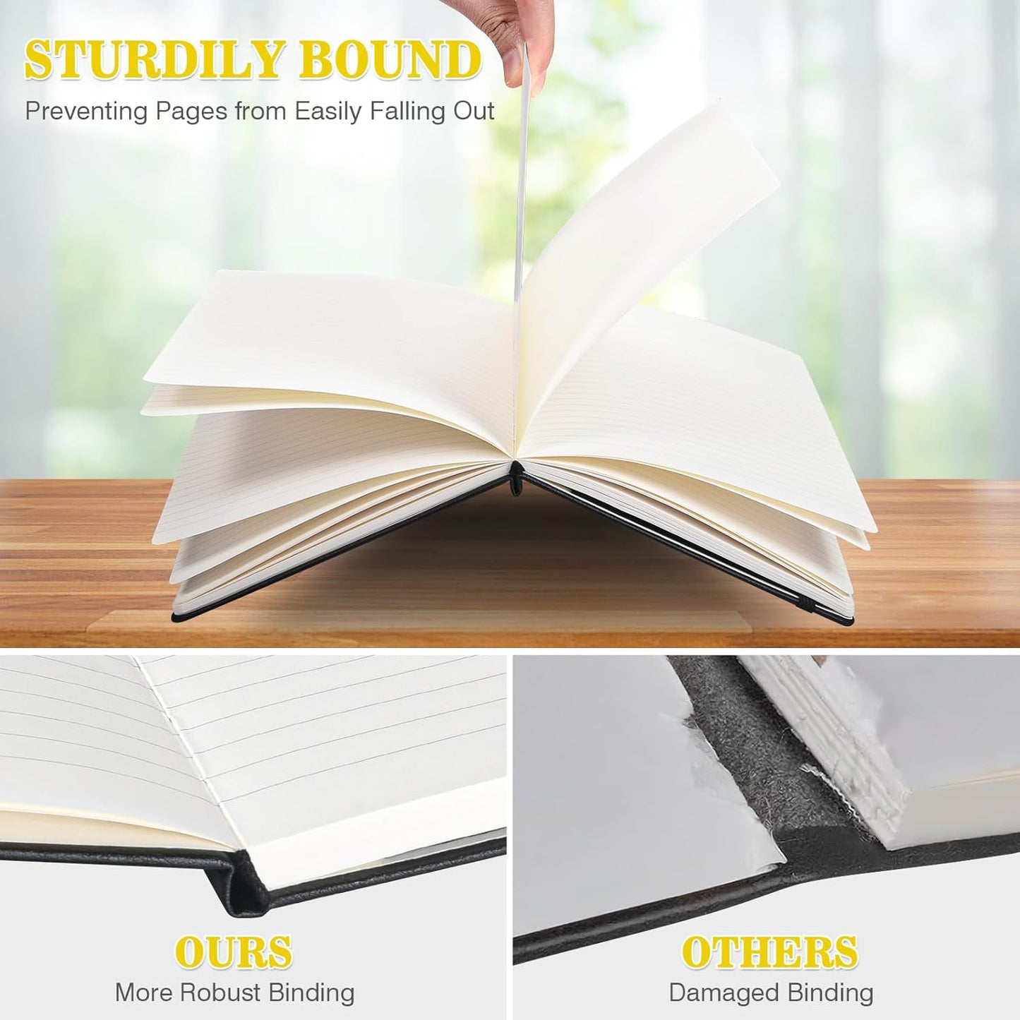 Lined Journal Notebook, 3 Pack A5 College Ruled Notebooks for Work, Hardcover Notebook Each with 2 Pockets & Pen, Leather Journal for Women, Men, 160 Pages, 100GSM Thick Paper (Multi-Colors 5.7"x8.3")